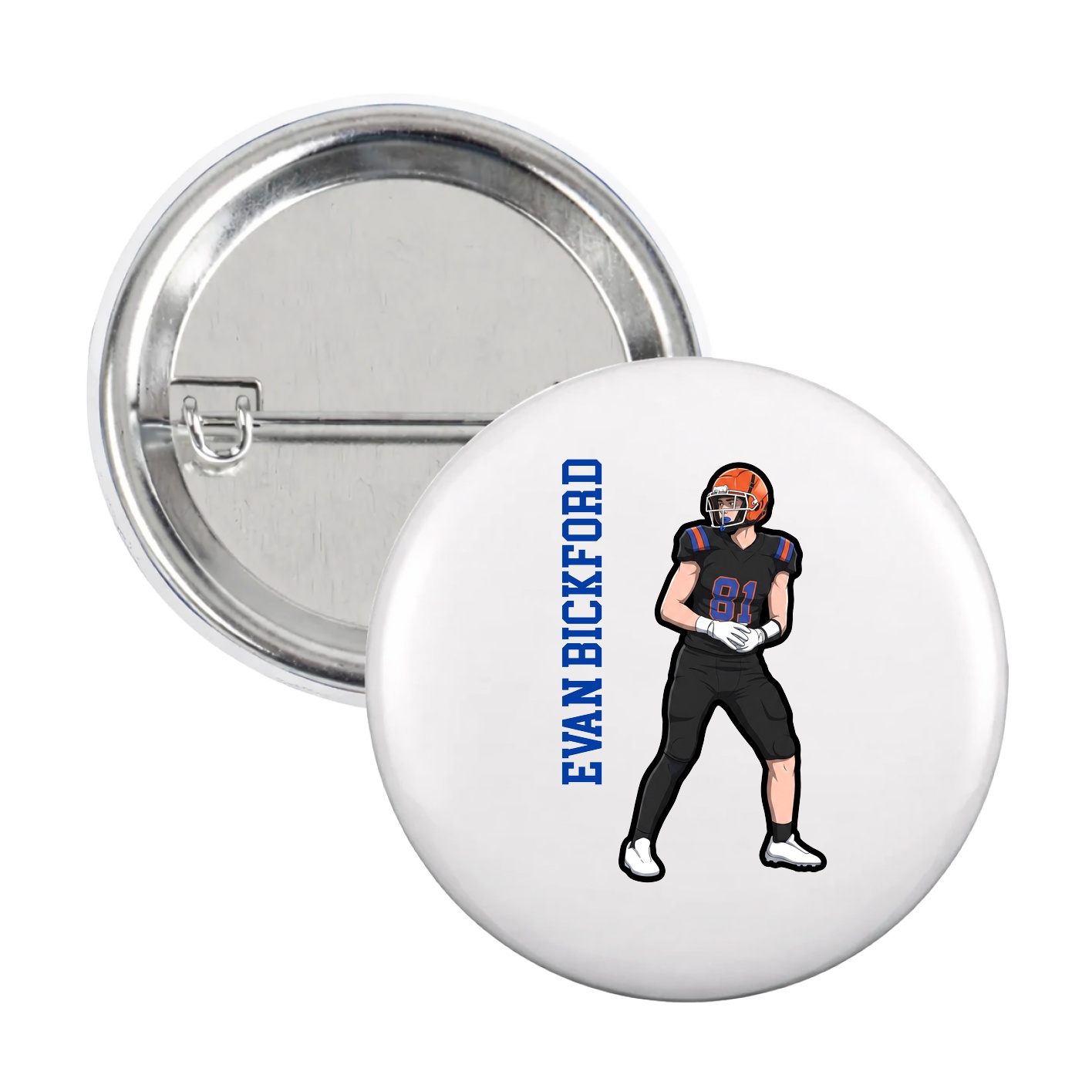 Game Day Button — Name Vertical in White