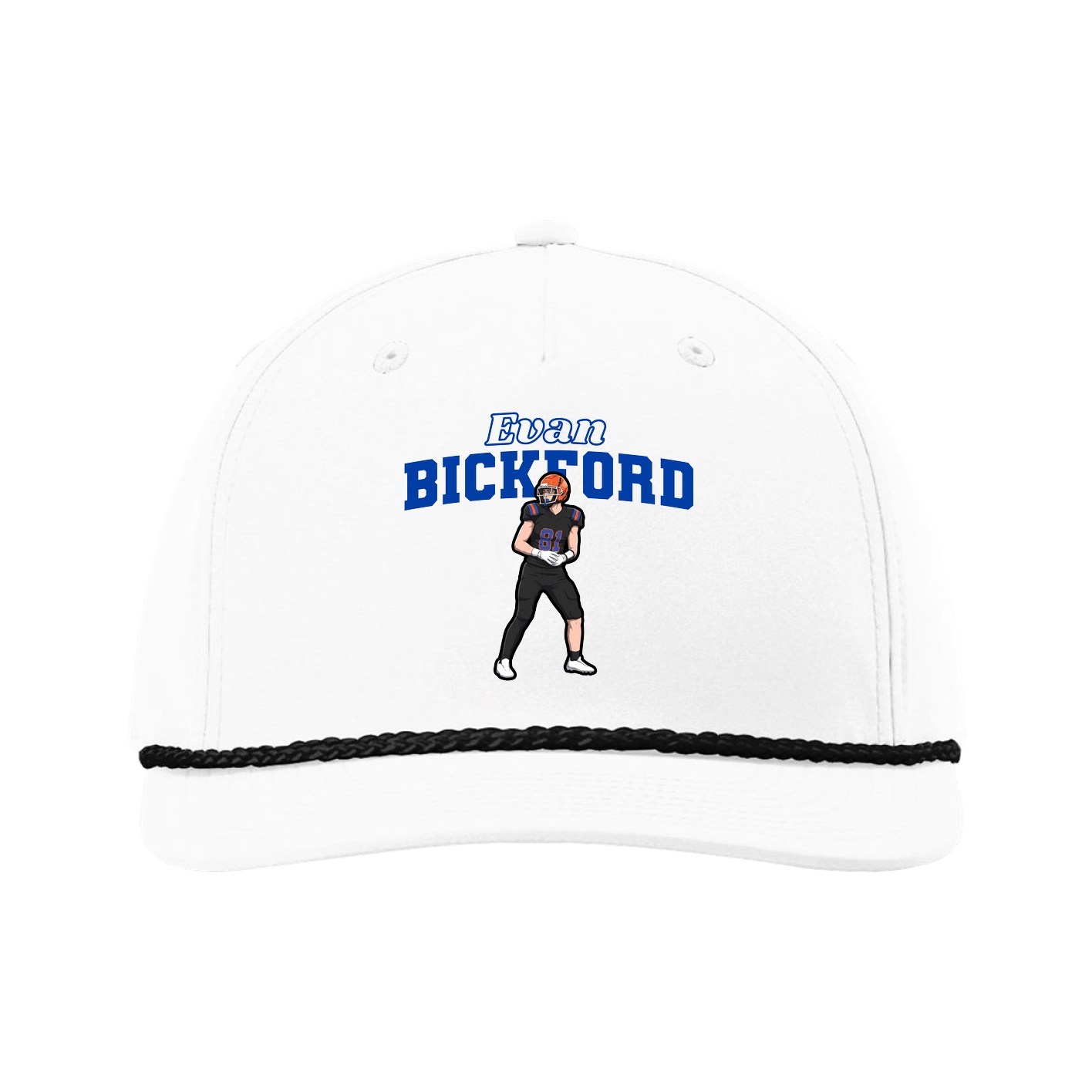 Five-Panel Classic Rope Cap — Name Arch in White