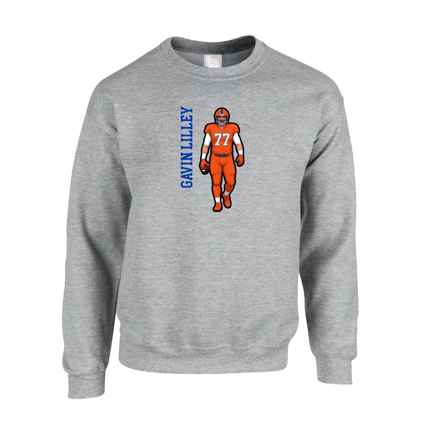 Fleece Crew — Name Vertical in Grey