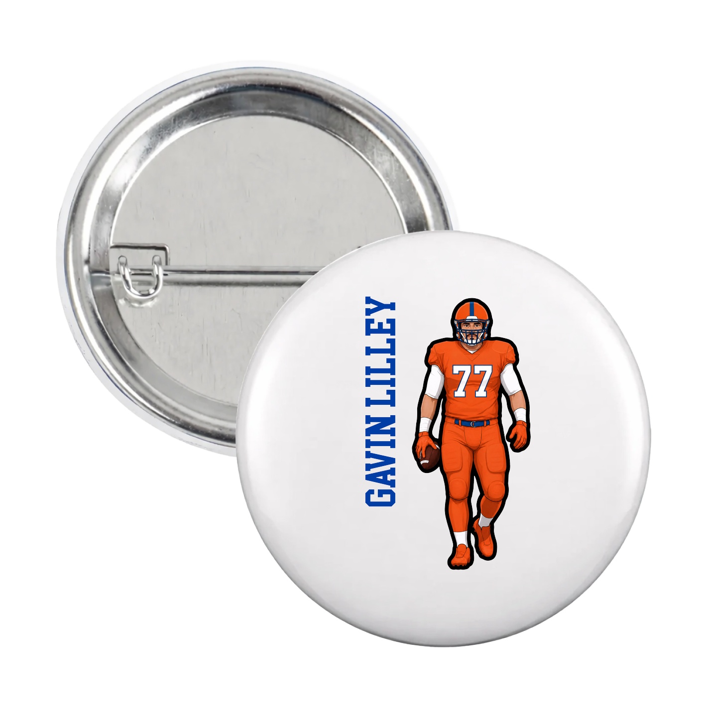 Game Day Button — Name Vertical in White