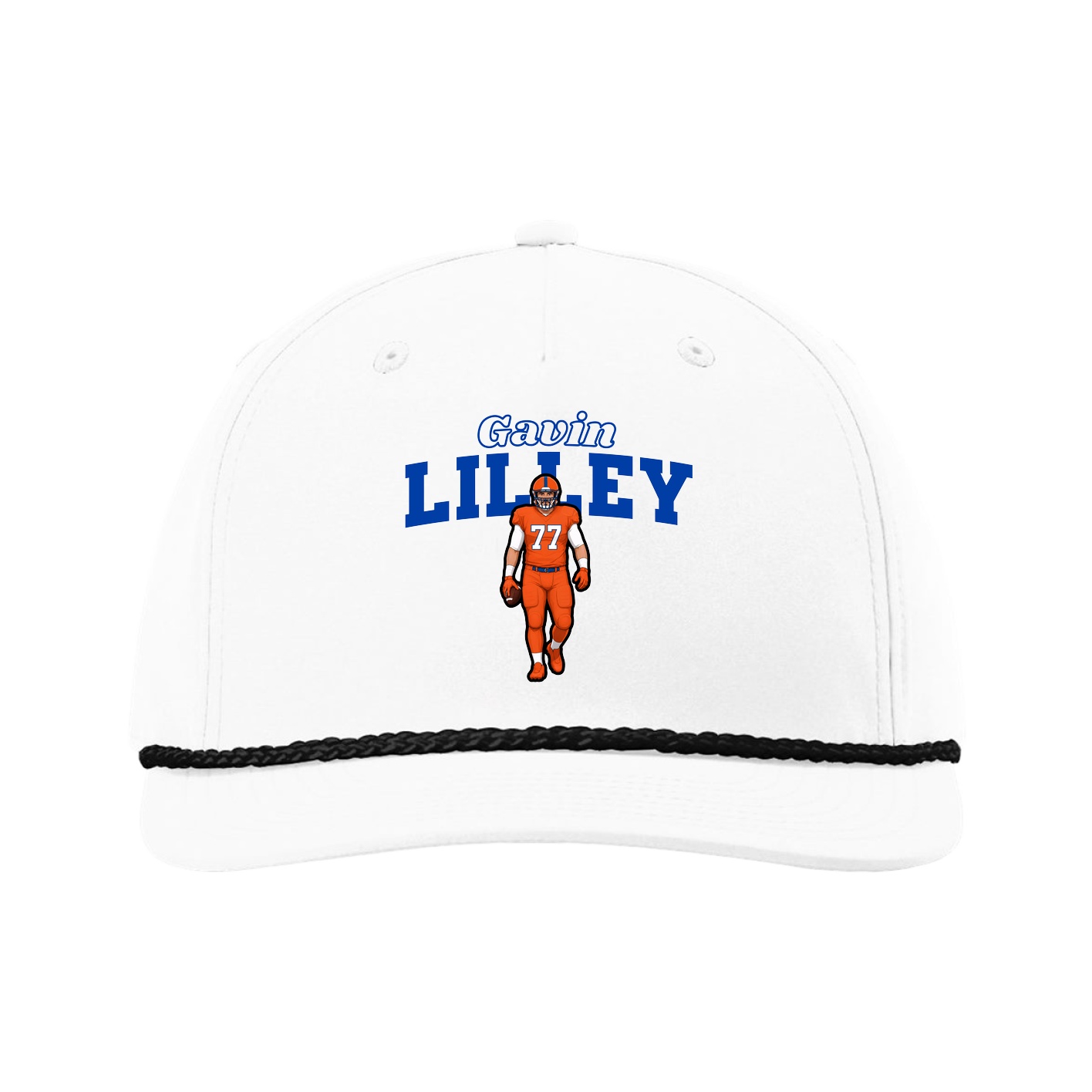 Five-Panel Classic Rope Cap — Name Arch in White
