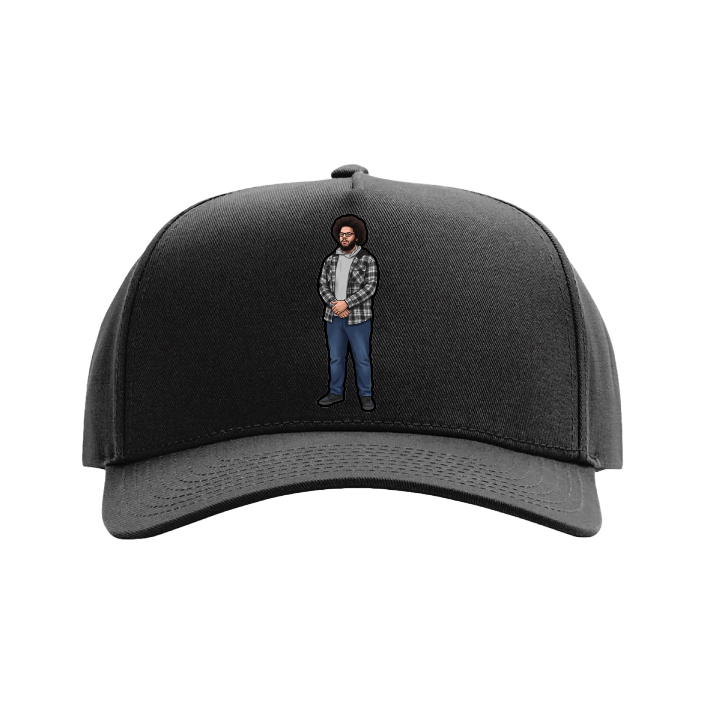 Full Fabric Five-Panel Champ Cap — Name Vertical in Black