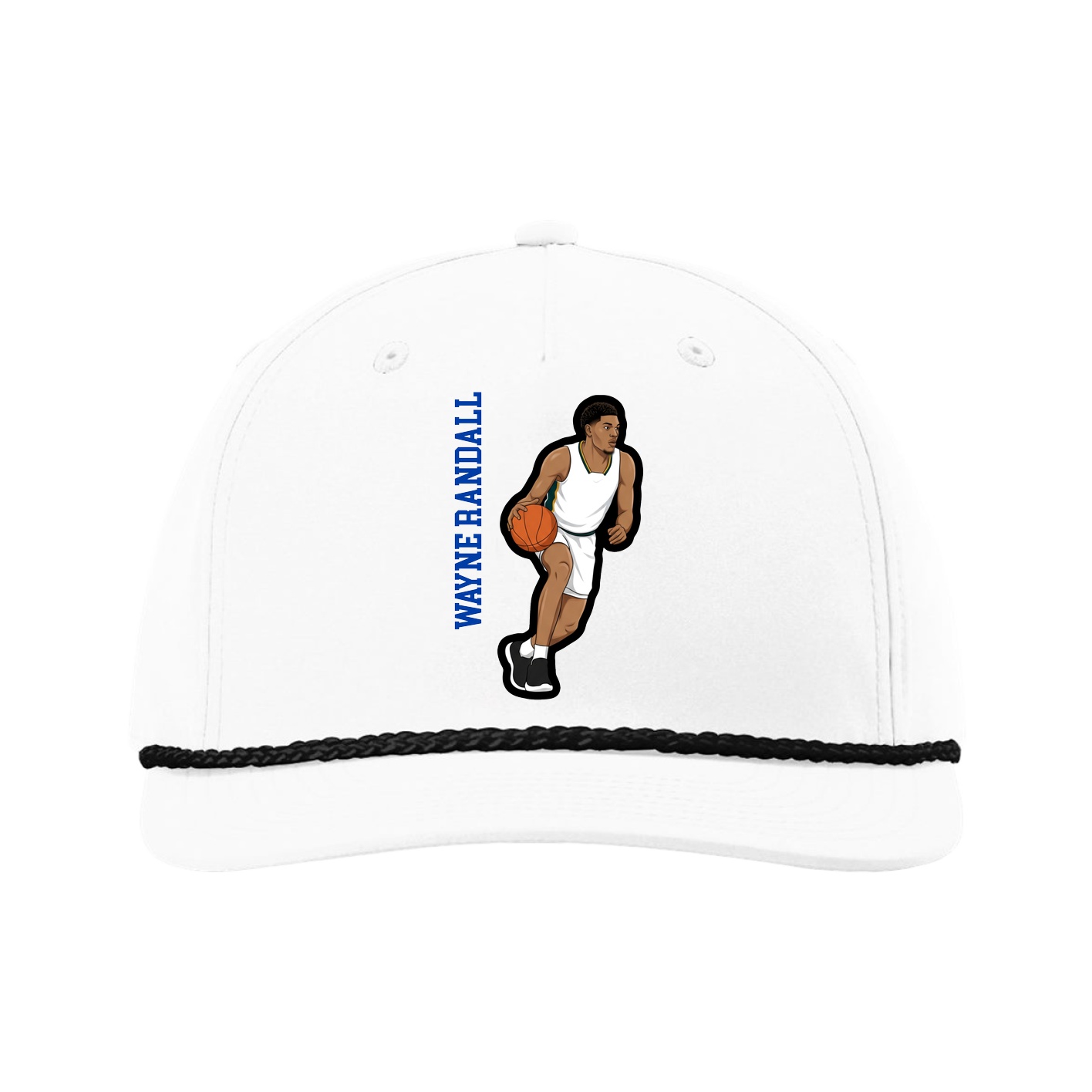 Five-Panel Classic Rope Cap — Name Vertical in White