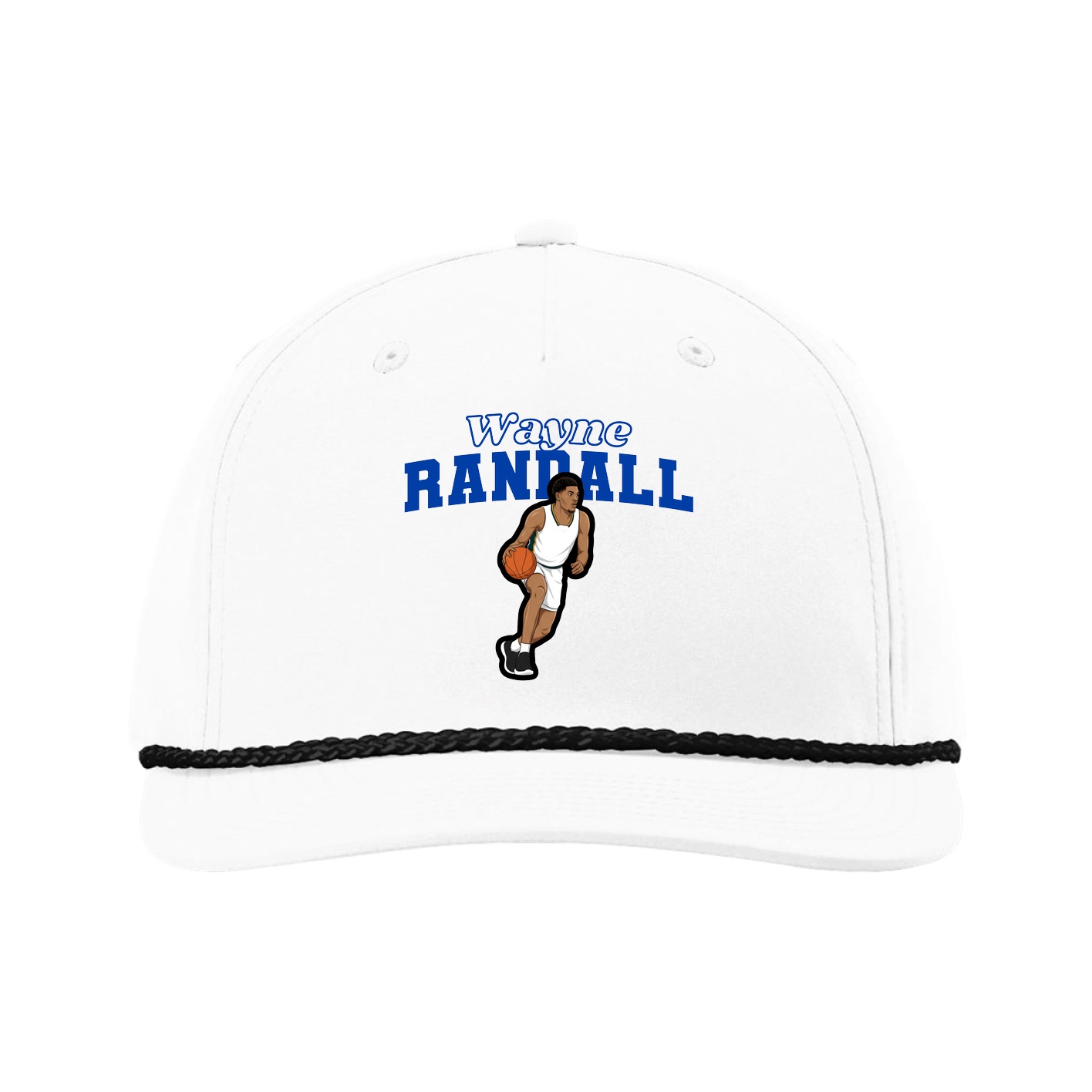 Five-Panel Classic Rope Cap — Name Arch in White