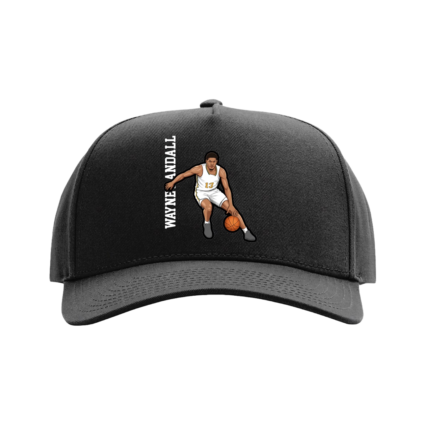 Full Fabric Five-Panel Champ Cap — Name Vertical in Black