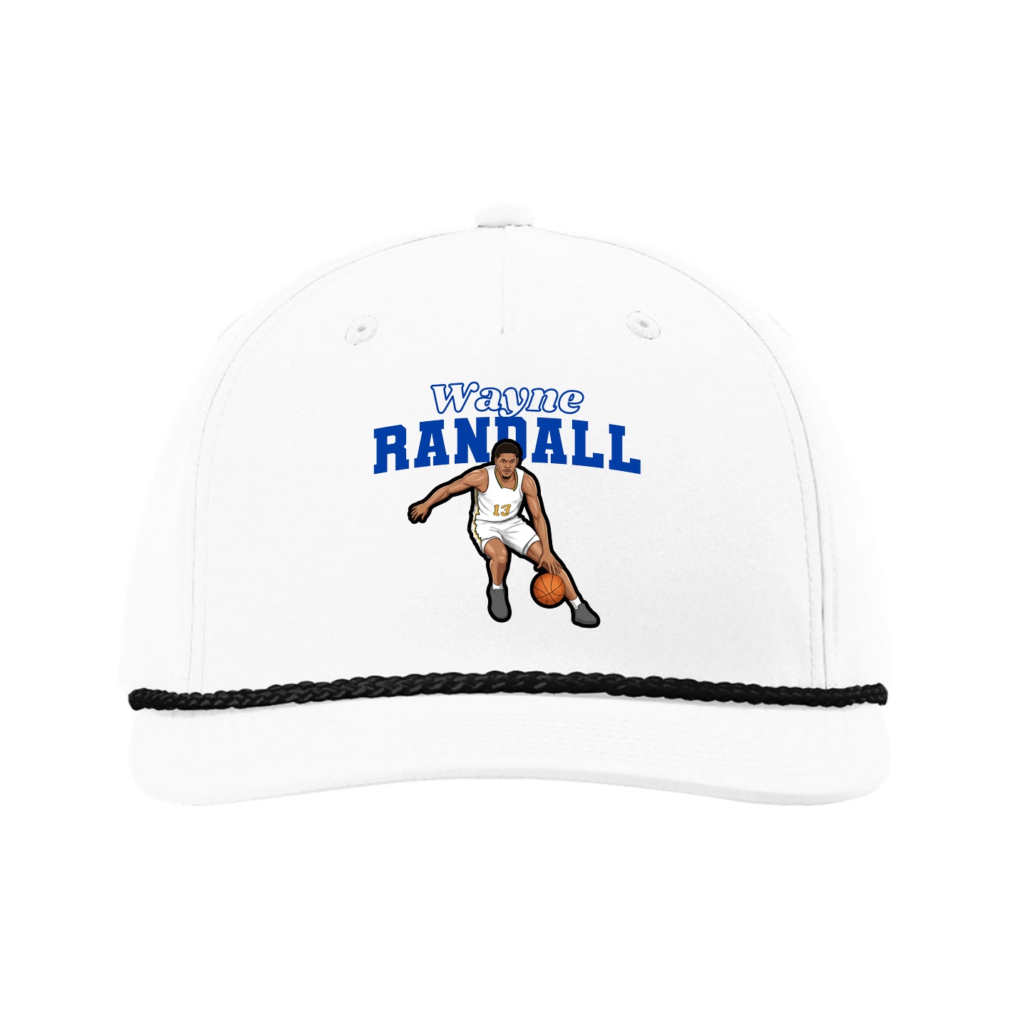 Five-Panel Classic Rope Cap — Name Arch in White
