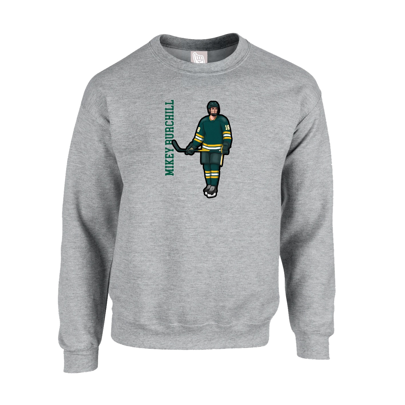 Fleece Crew — Name Vertical in Grey