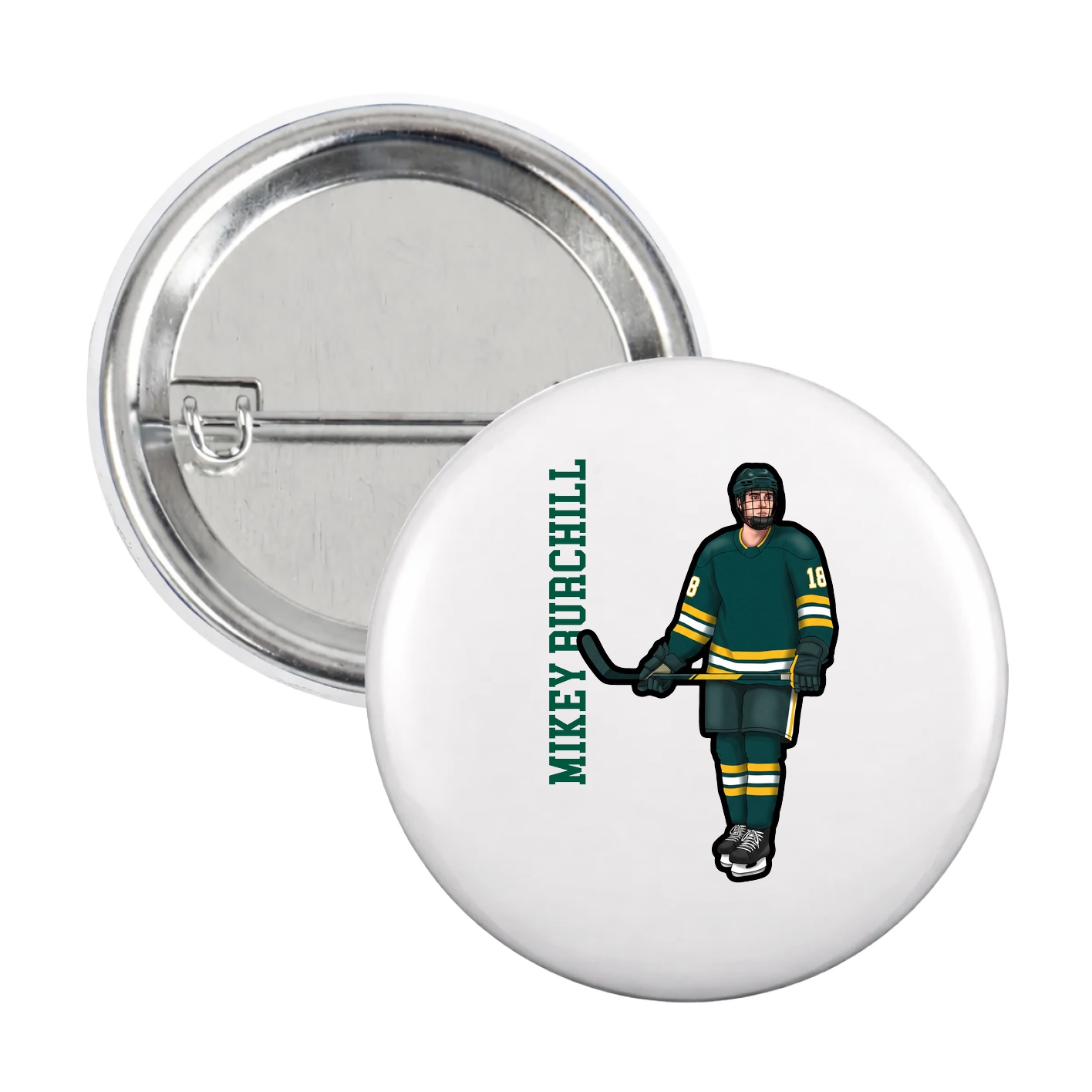 Game Day Button — Name Vertical in White