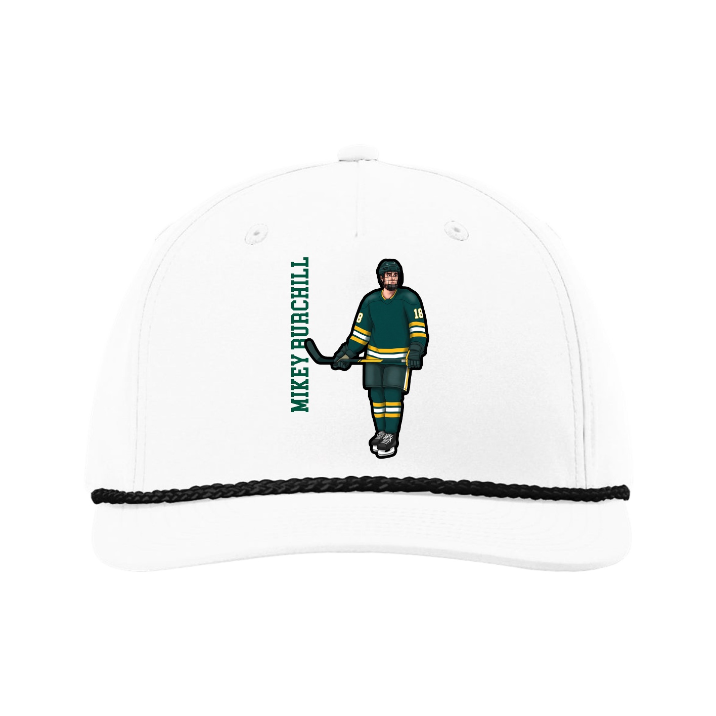 Five-Panel Classic Rope Cap — Name Vertical in White