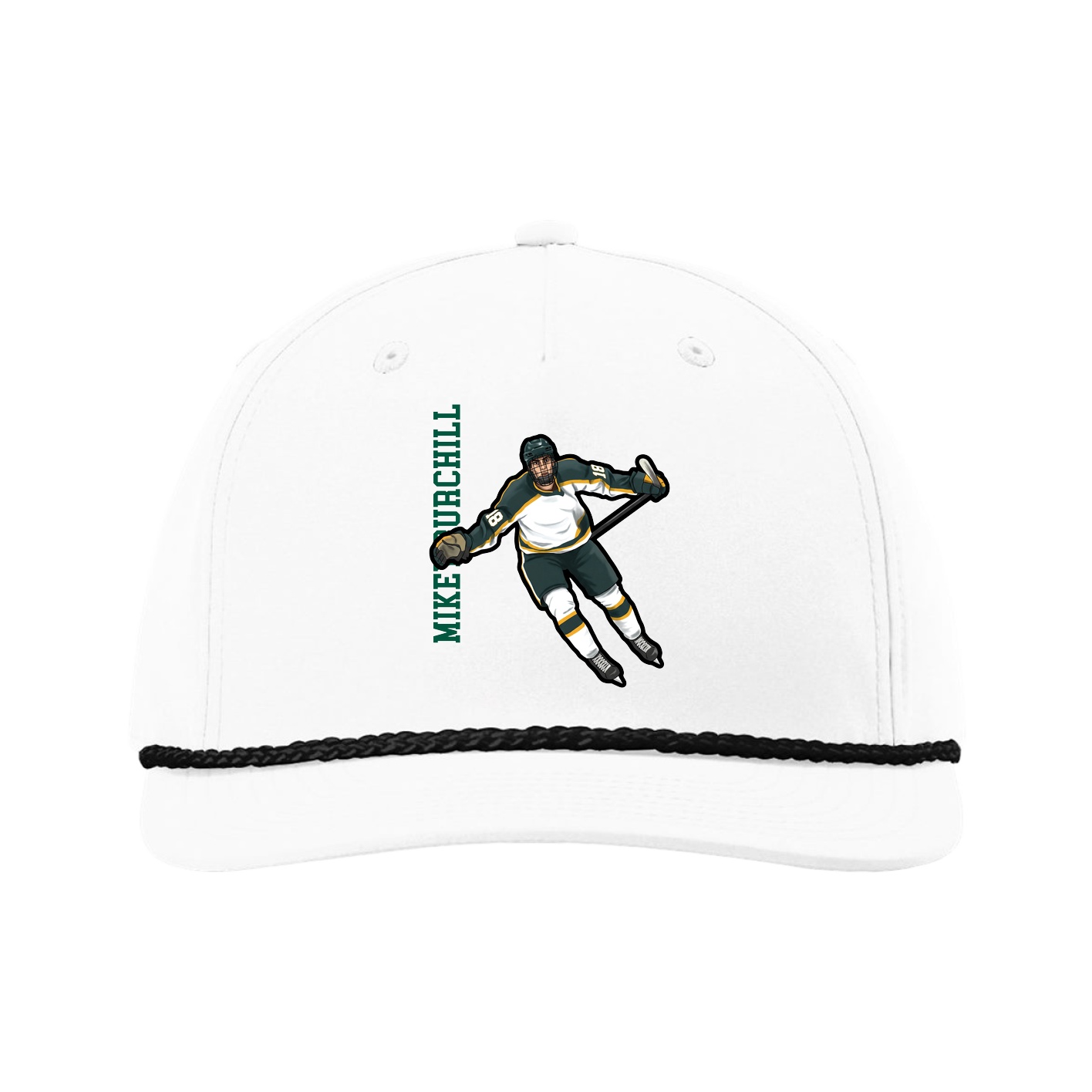 Five-Panel Classic Rope Cap — Name Vertical in White