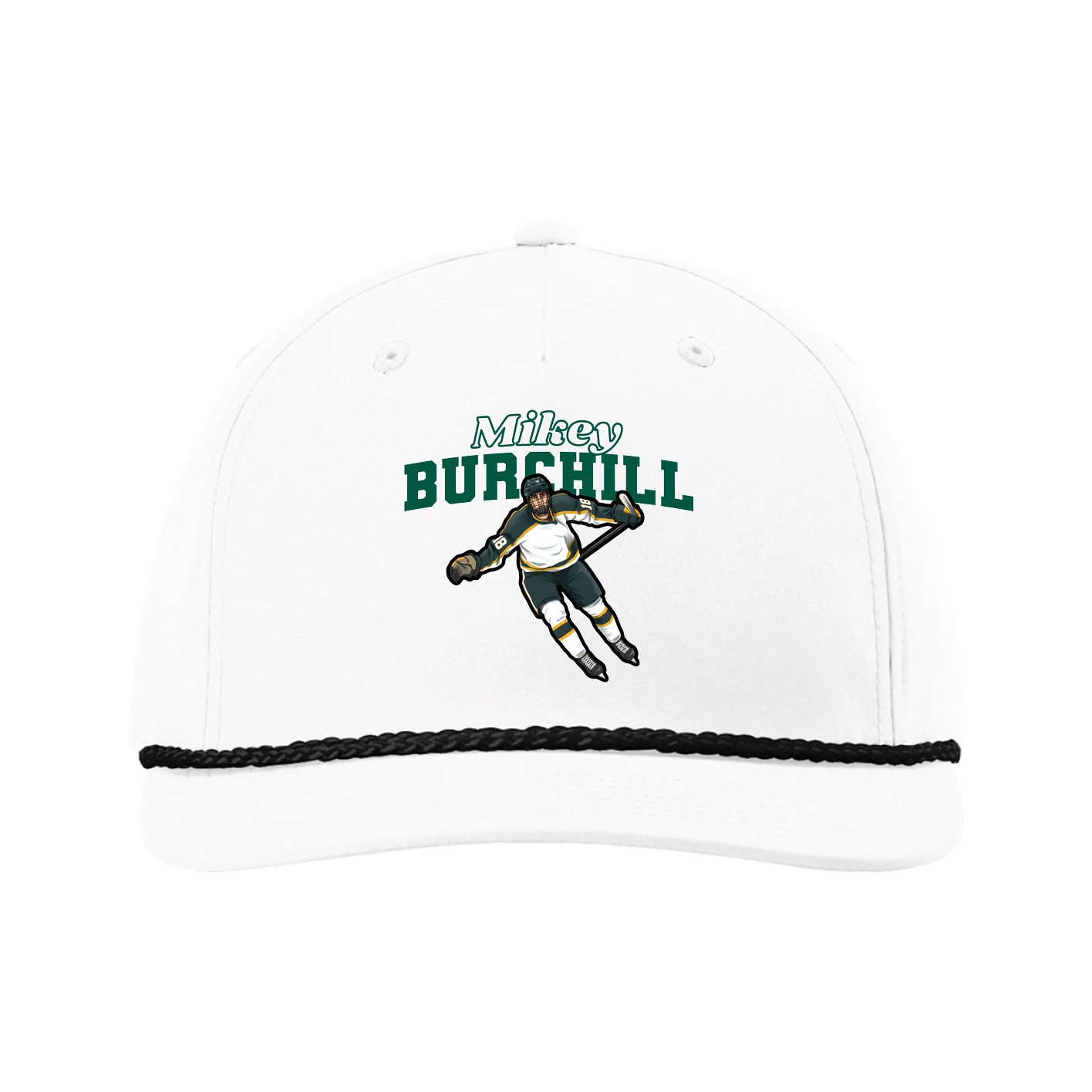 Five-Panel Classic Rope Cap — Name Arch in White
