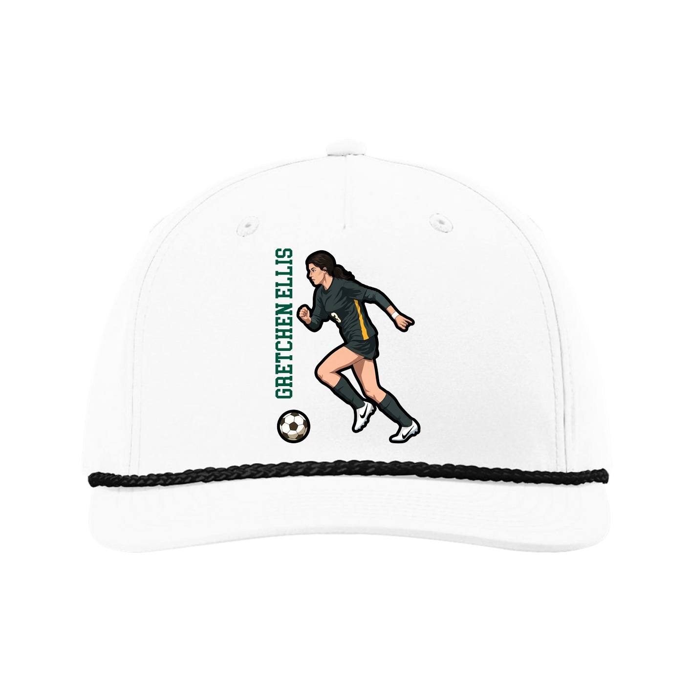 Five-Panel Classic Rope Cap — Name Vertical in White
