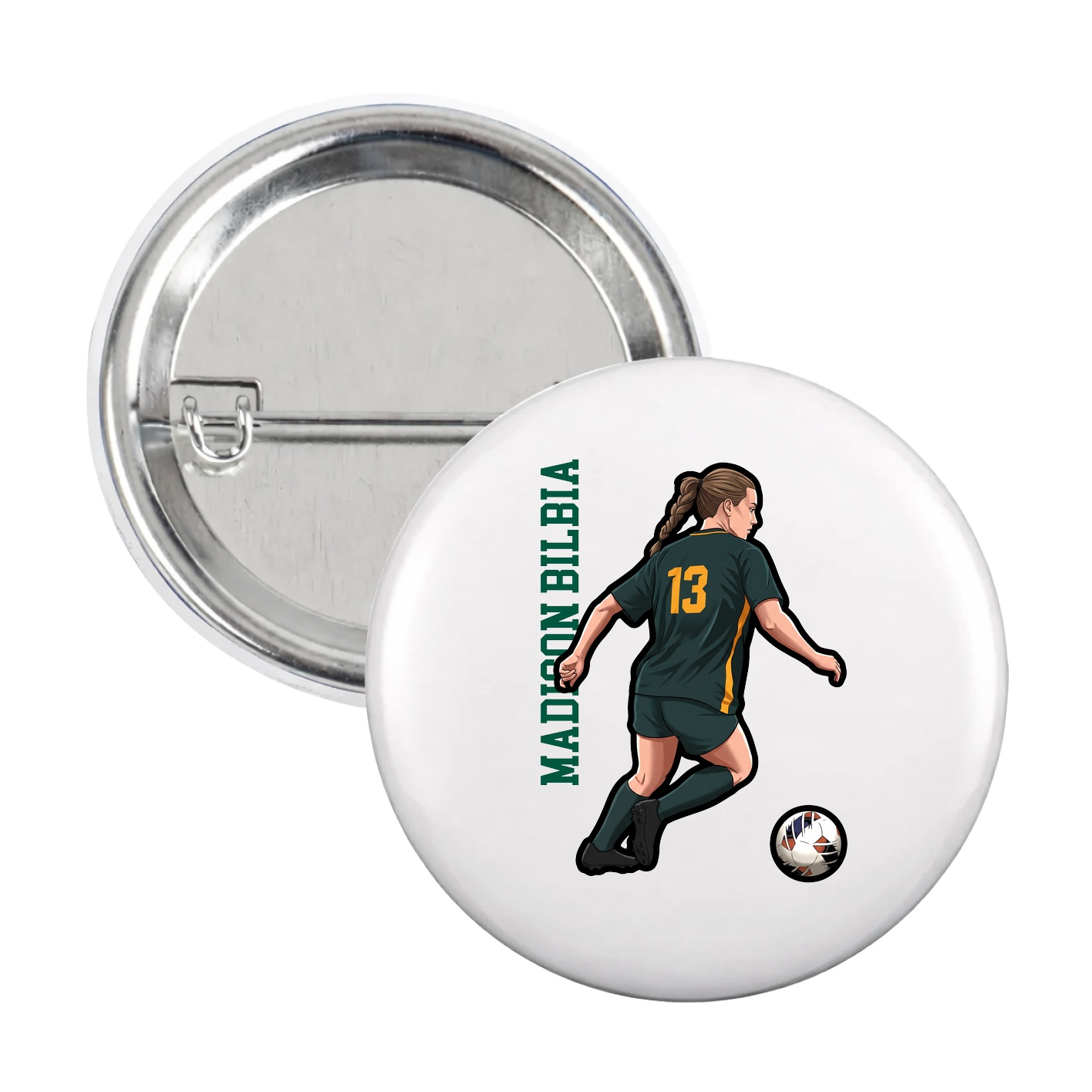Game Day Button — Name Vertical in White