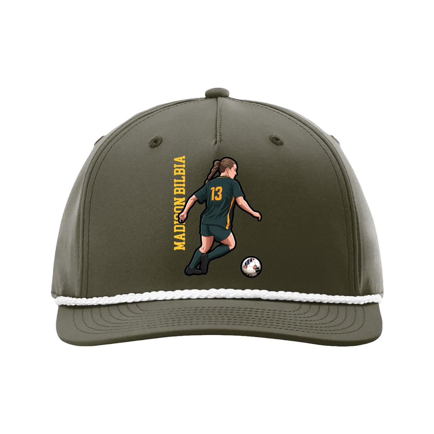 Five-Panel Classic Rope Cap — Name Vertical in Green
