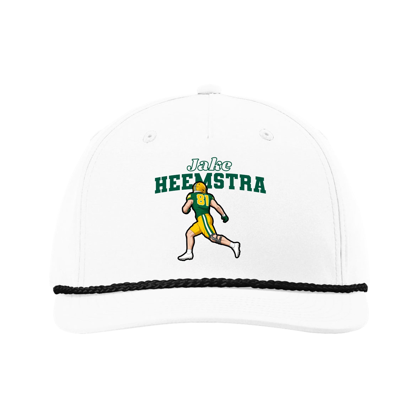 Five-Panel Classic Rope Cap — Name Arch in White