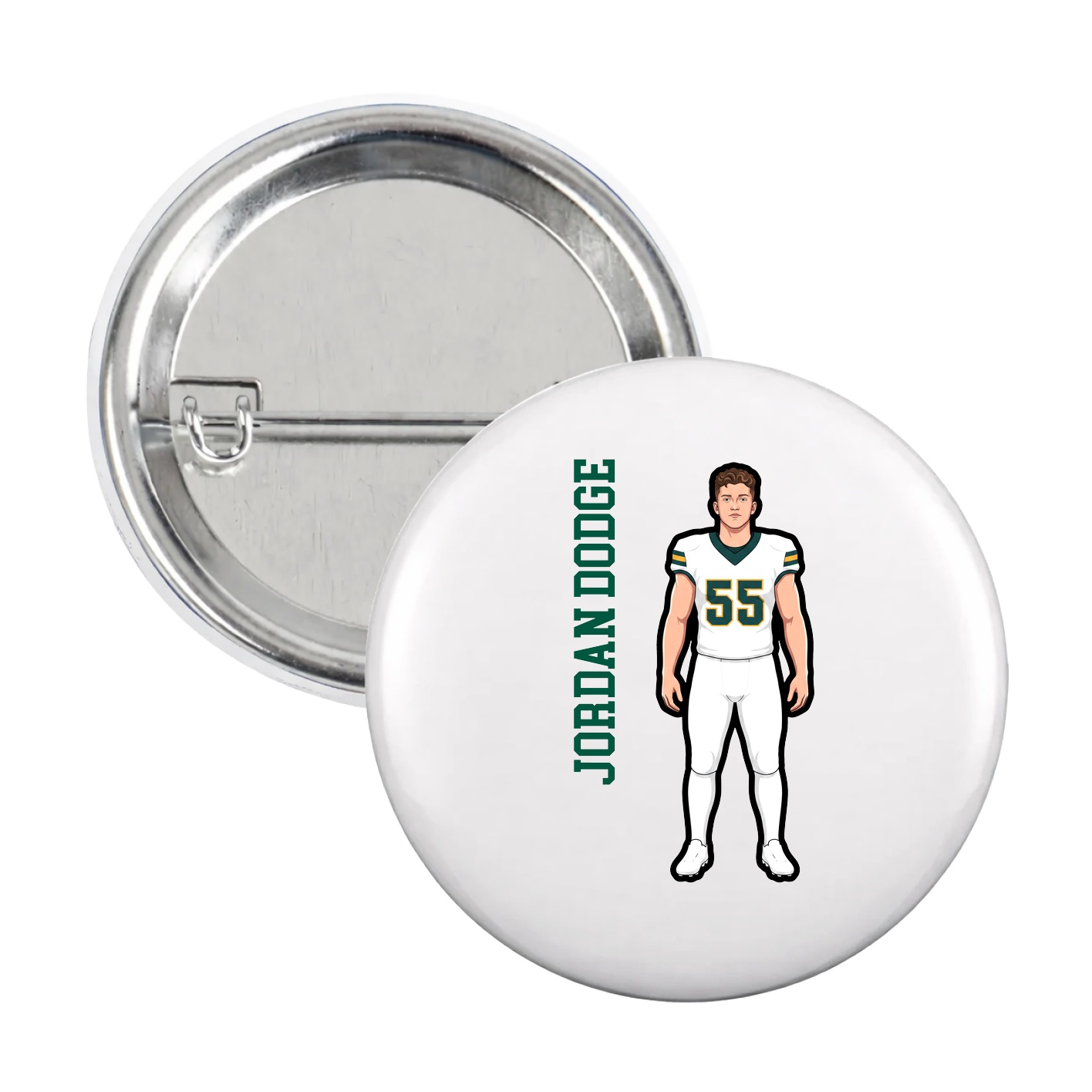 Game Day Button — Name Vertical in White