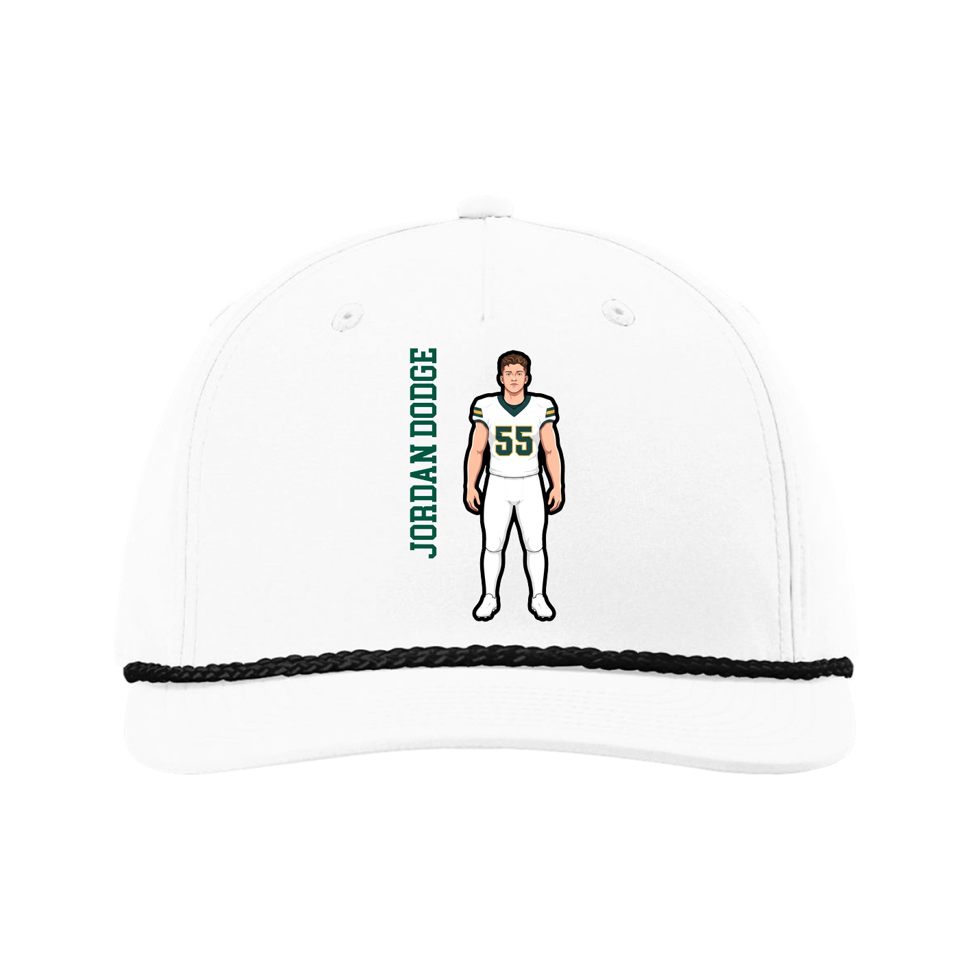 Five-Panel Classic Rope Cap — Name Vertical in White