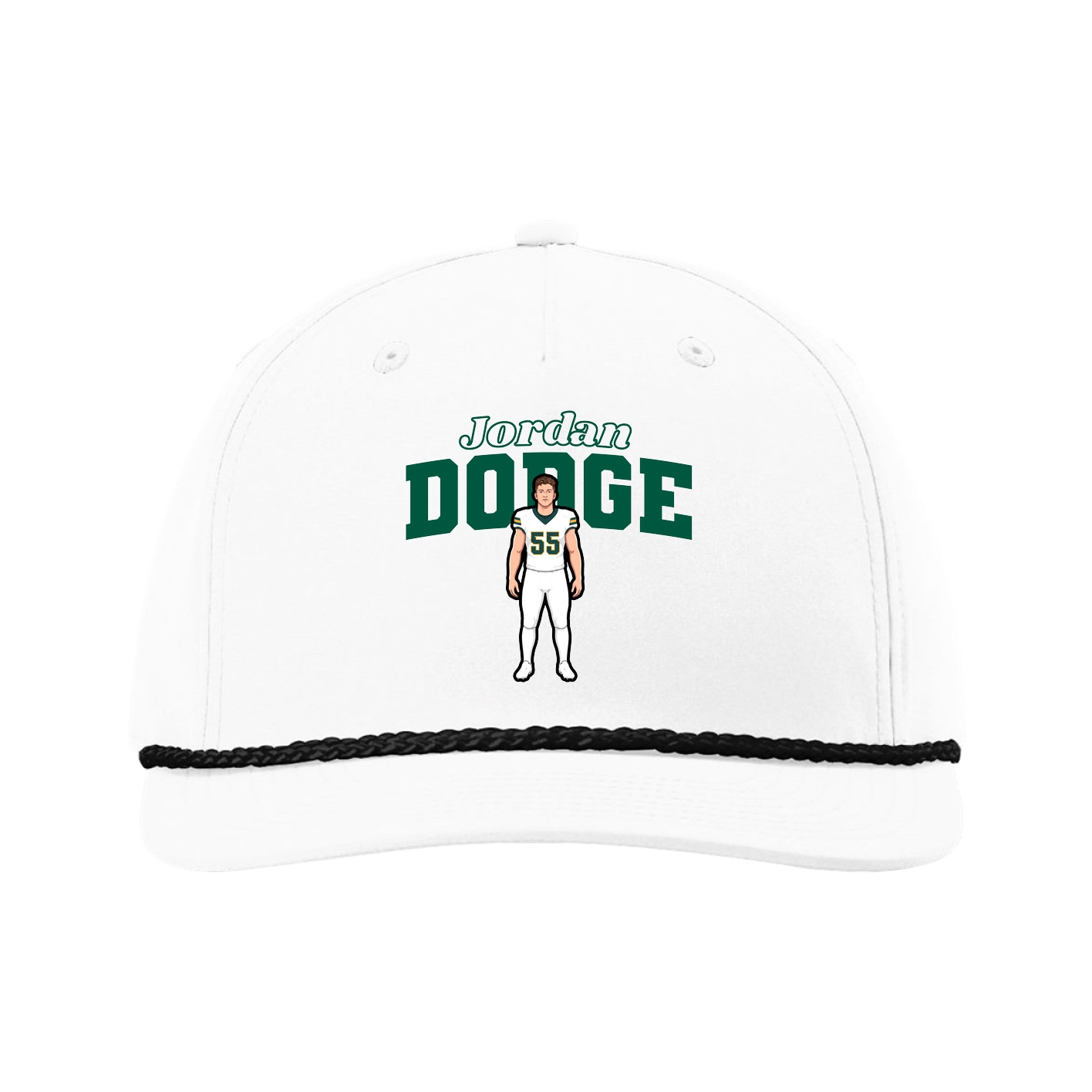 Five-Panel Classic Rope Cap — Name Arch in White