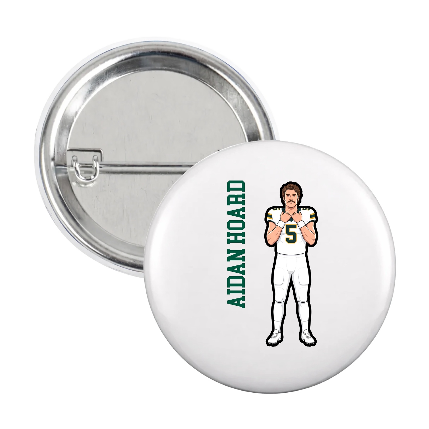 Game Day Button — Name Vertical in White