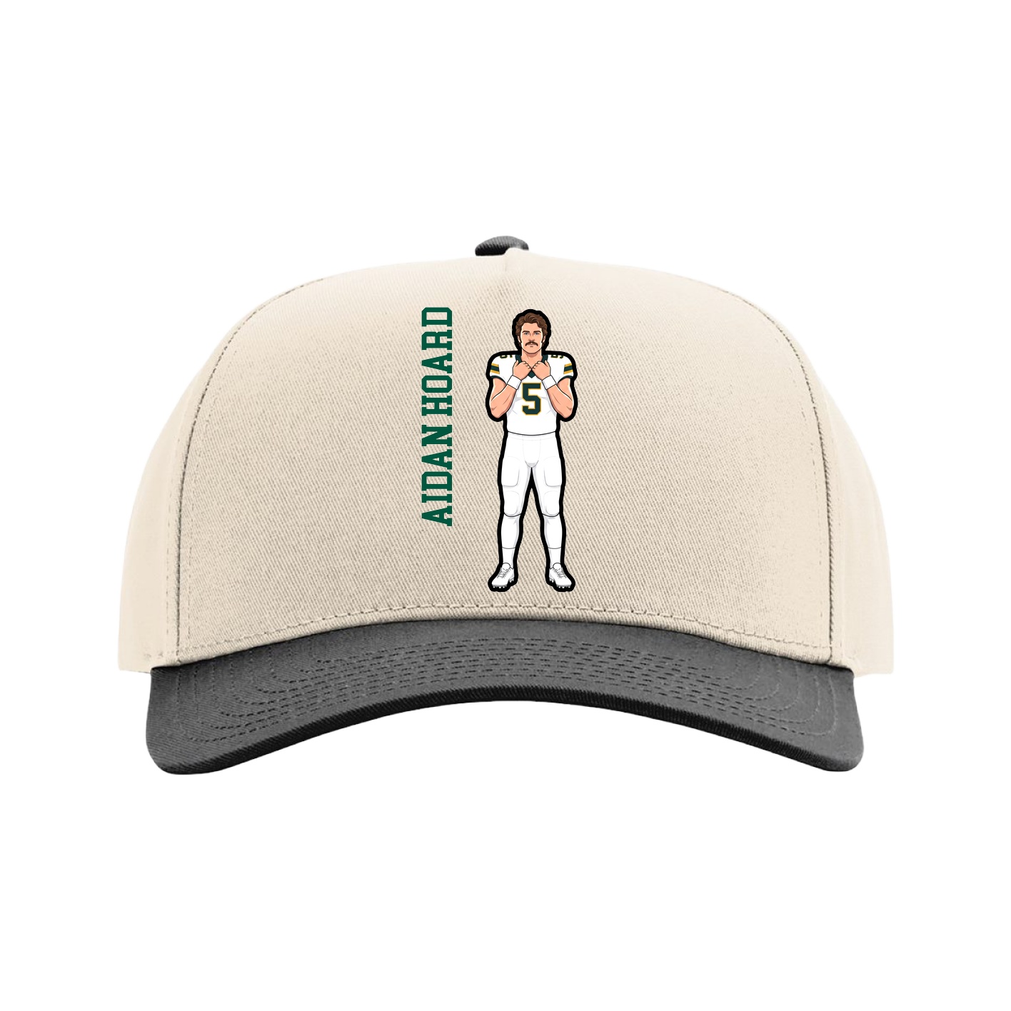 Full Fabric Five-Panel Champ Cap — Name Vertical in Cream/Black