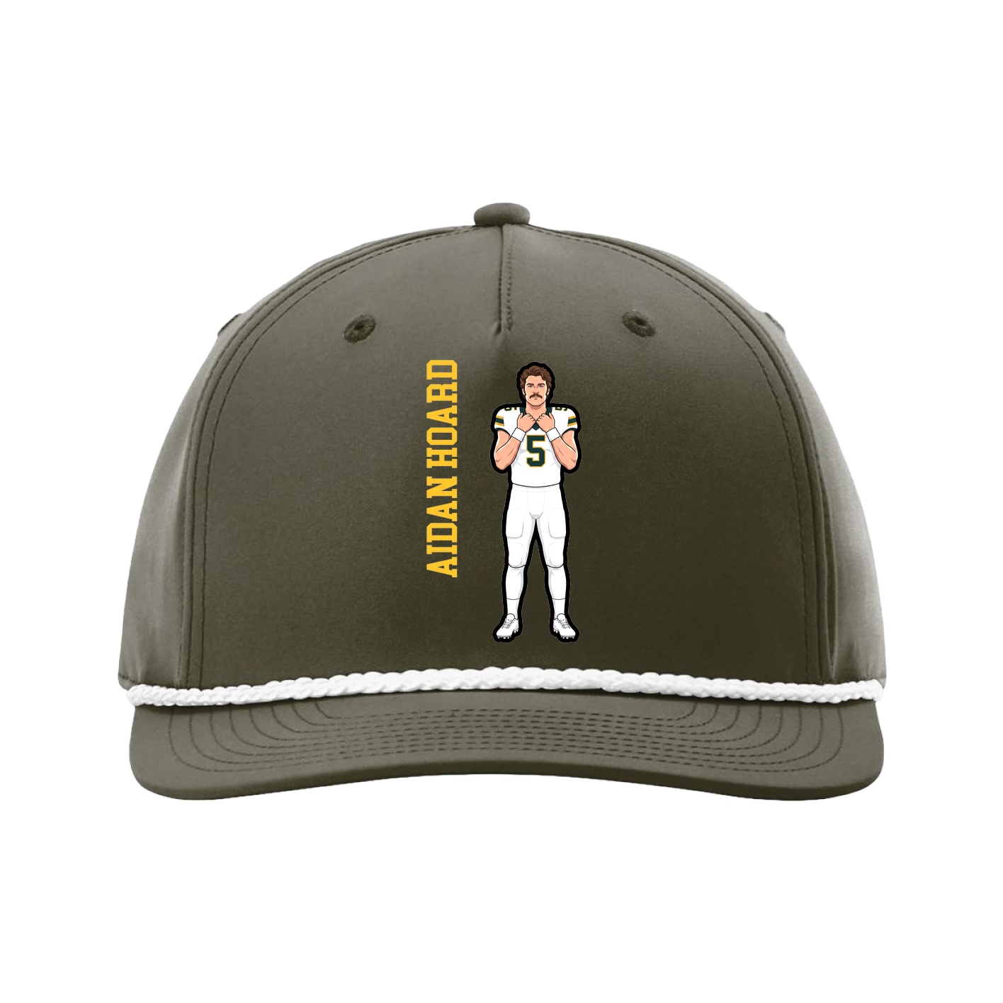 Five-Panel Classic Rope Cap — Name Vertical in Green