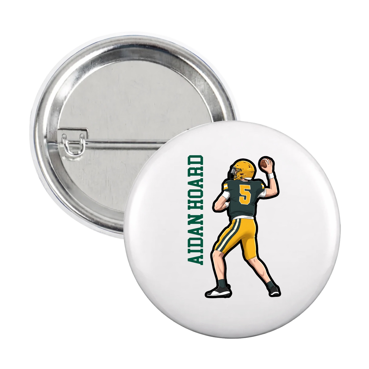 Game Day Button — Name Vertical in White