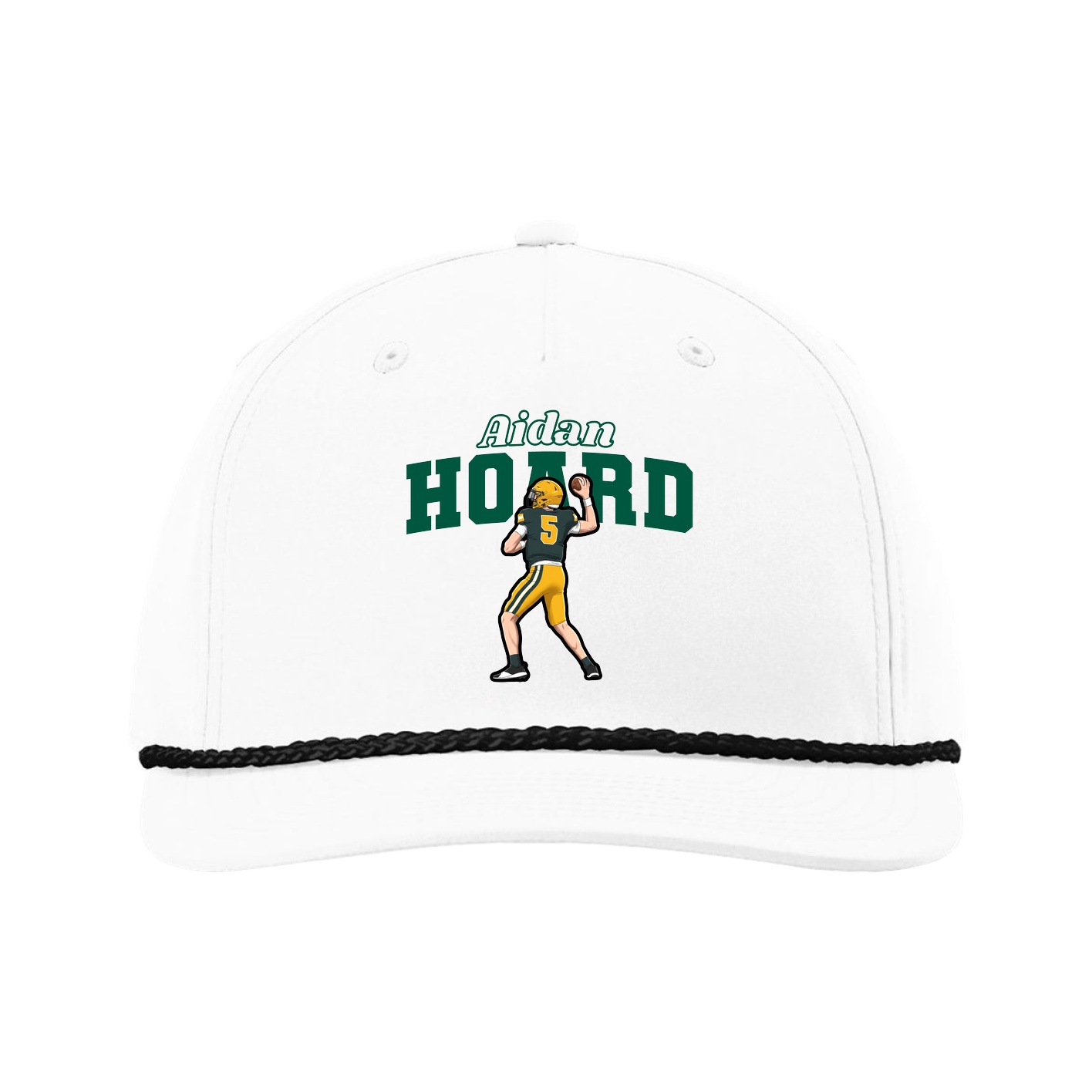 Five-Panel Classic Rope Cap — Name Arch in White