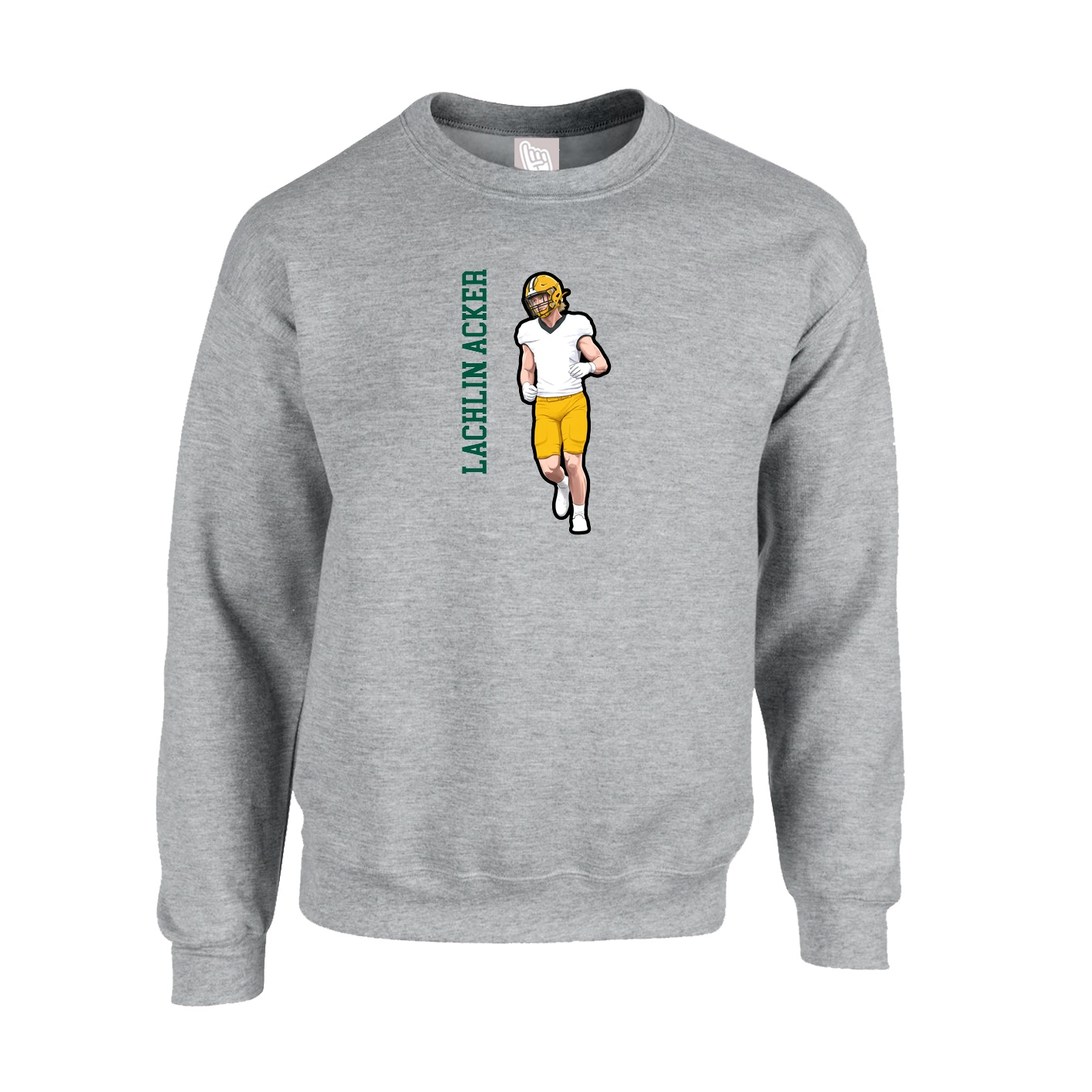 Fleece Crew — Name Vertical in Grey