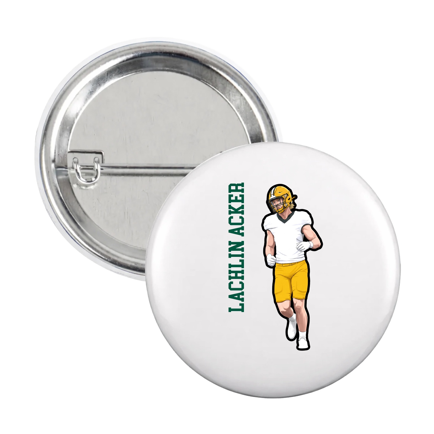 Game Day Button — Name Vertical in White