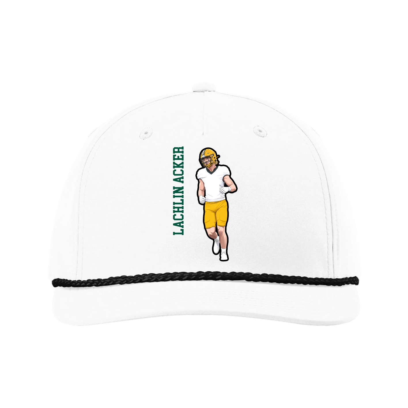 Five-Panel Classic Rope Cap — Name Vertical in White