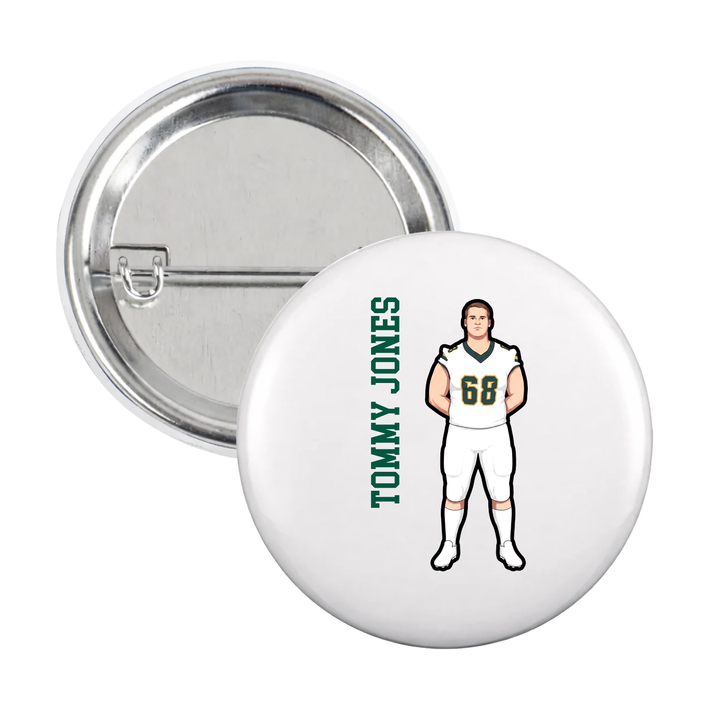 Game Day Button — Name Vertical in White