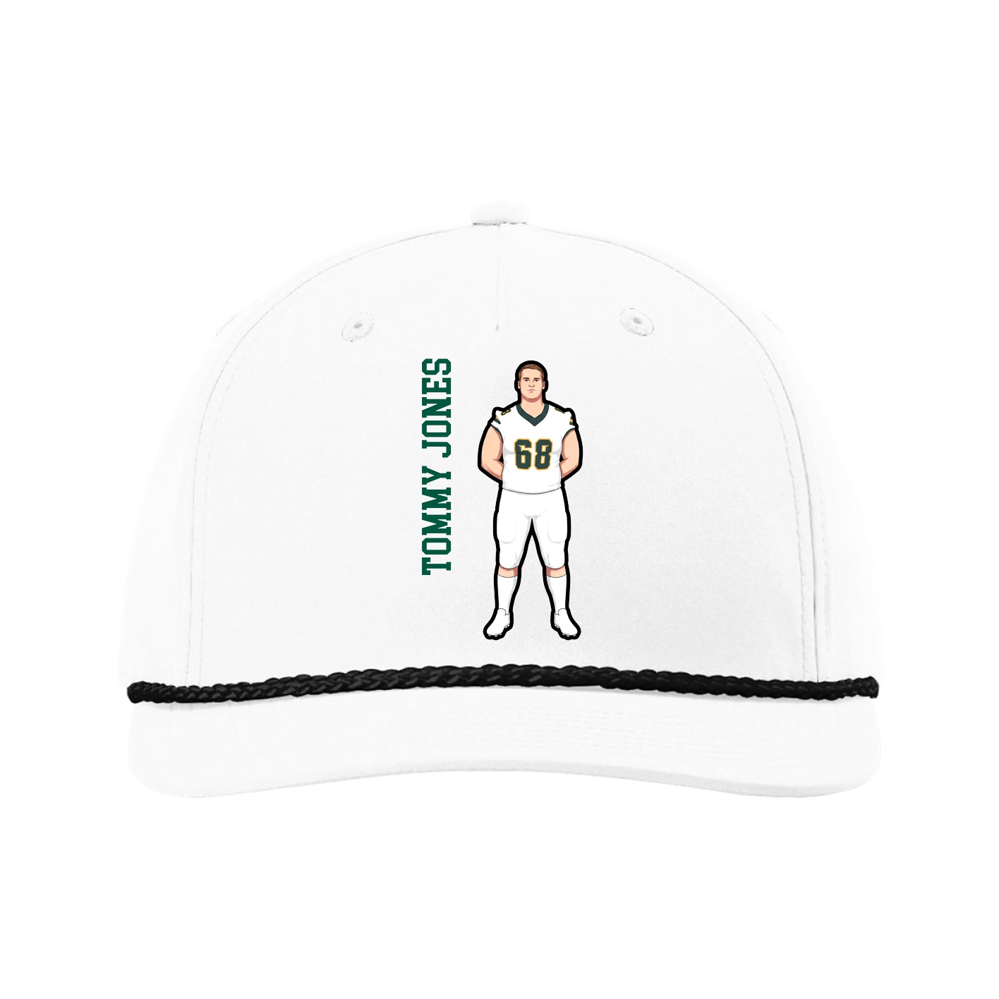 Five-Panel Classic Rope Cap — Name Vertical in White