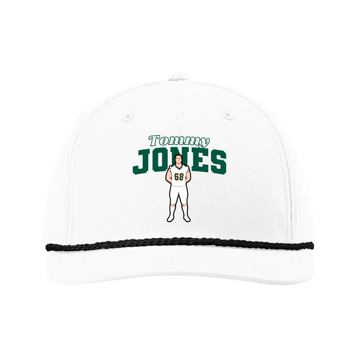 Five-Panel Classic Rope Cap — Name Arch in White