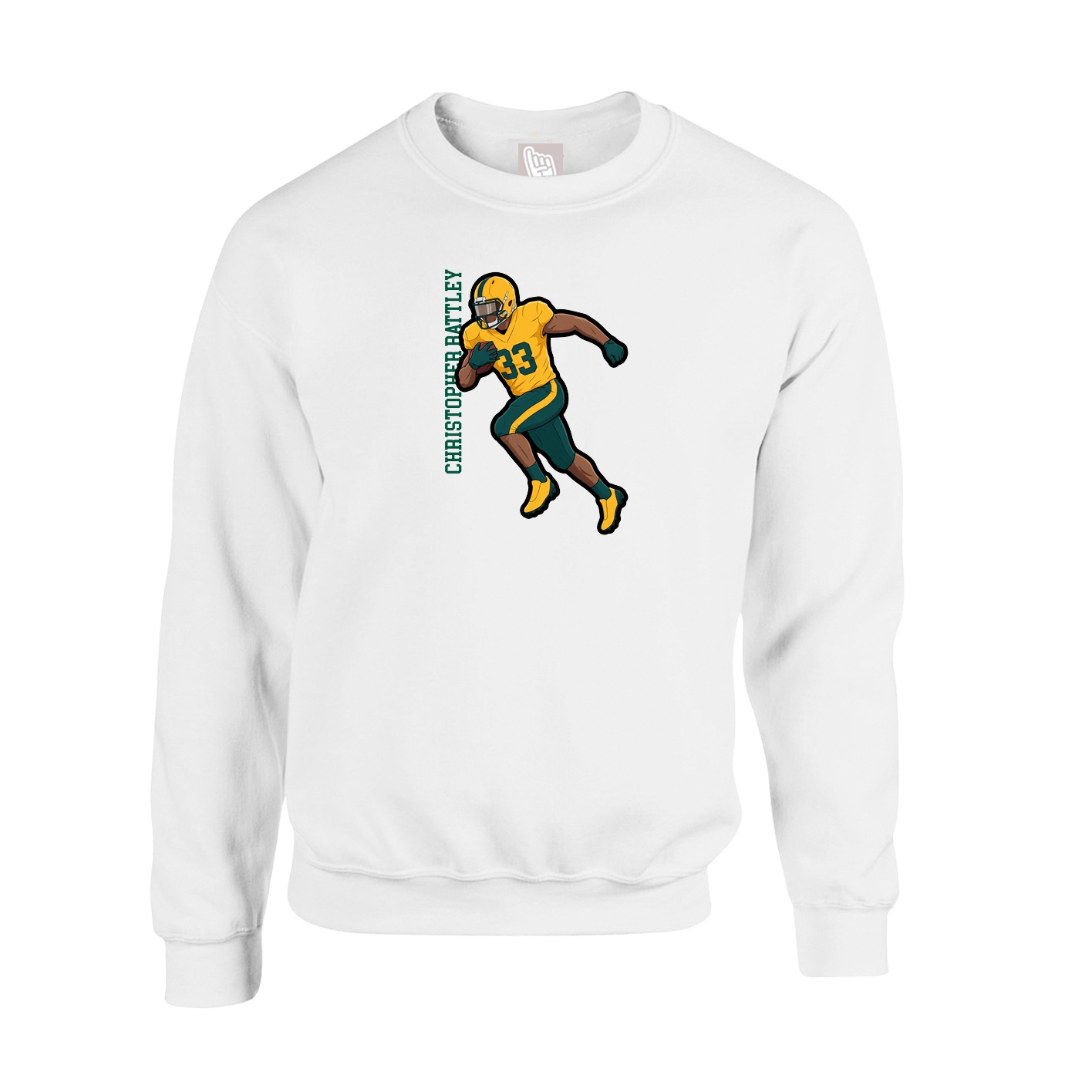 Fleece Crew — Name Vertical in White