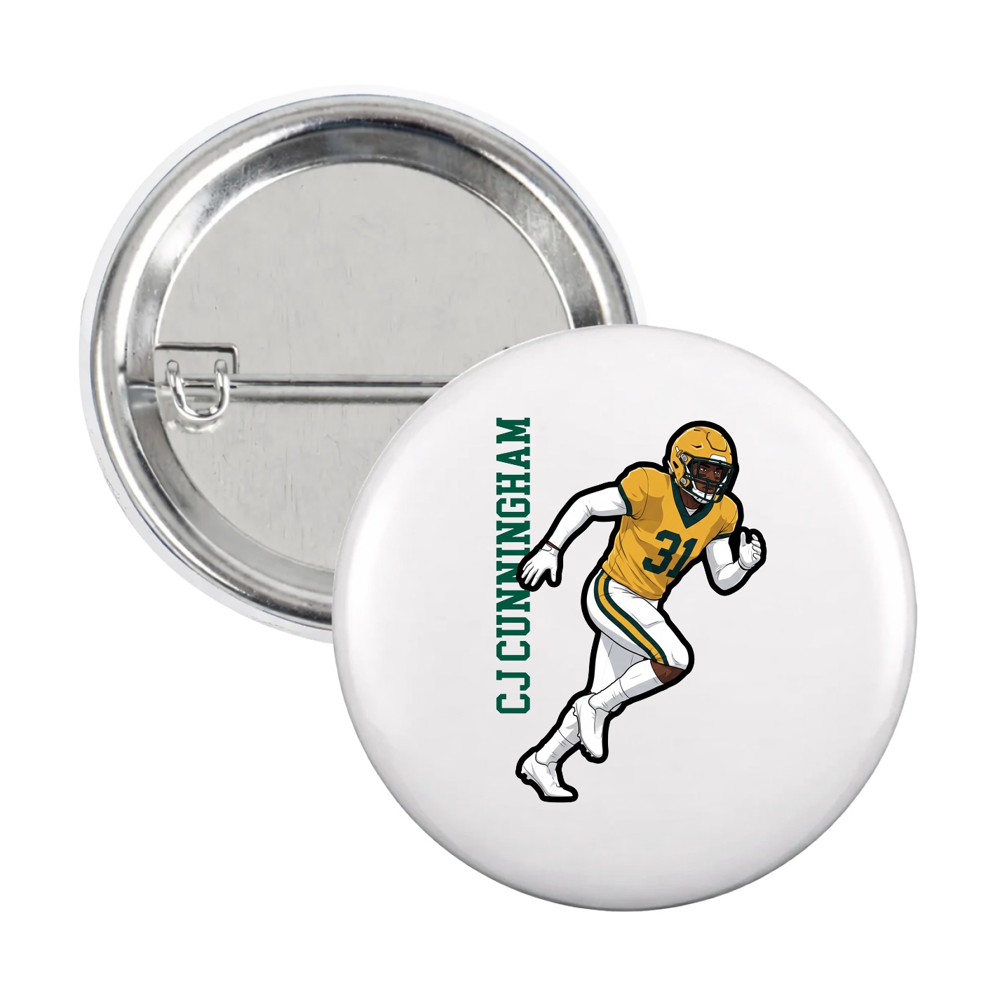 Game Day Button — Name Vertical in White