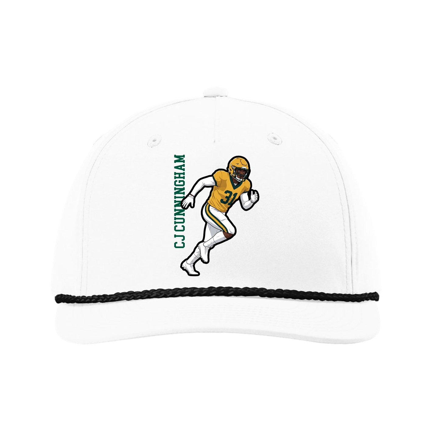 Five-Panel Classic Rope Cap — Name Vertical in White