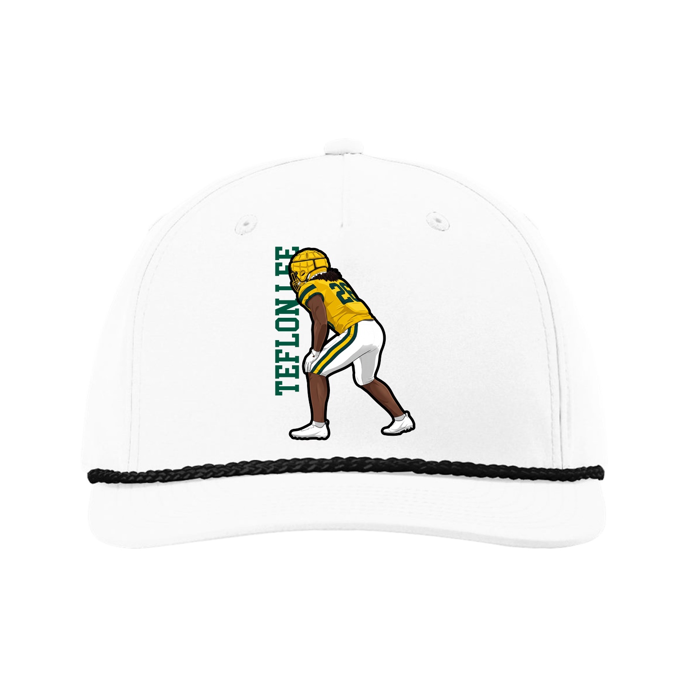 Five-Panel Classic Rope Cap — Name Vertical in White