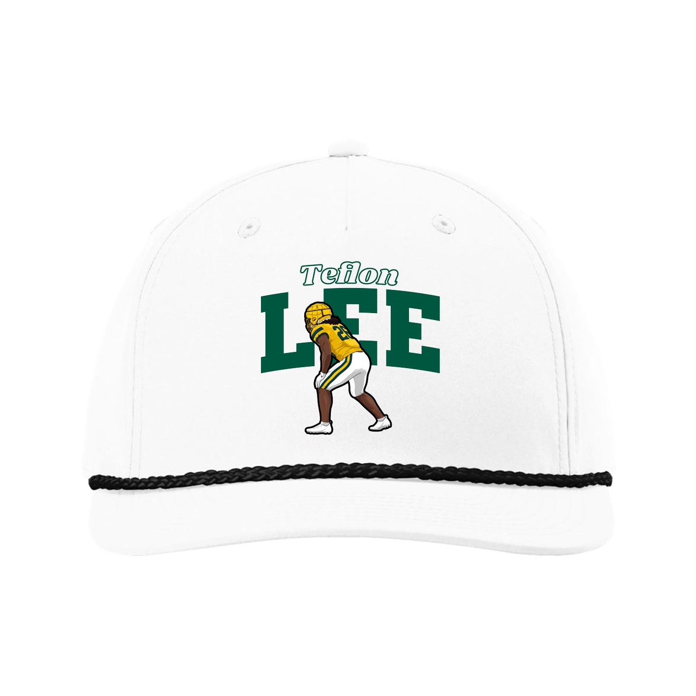 Five-Panel Classic Rope Cap — Name Arch in White