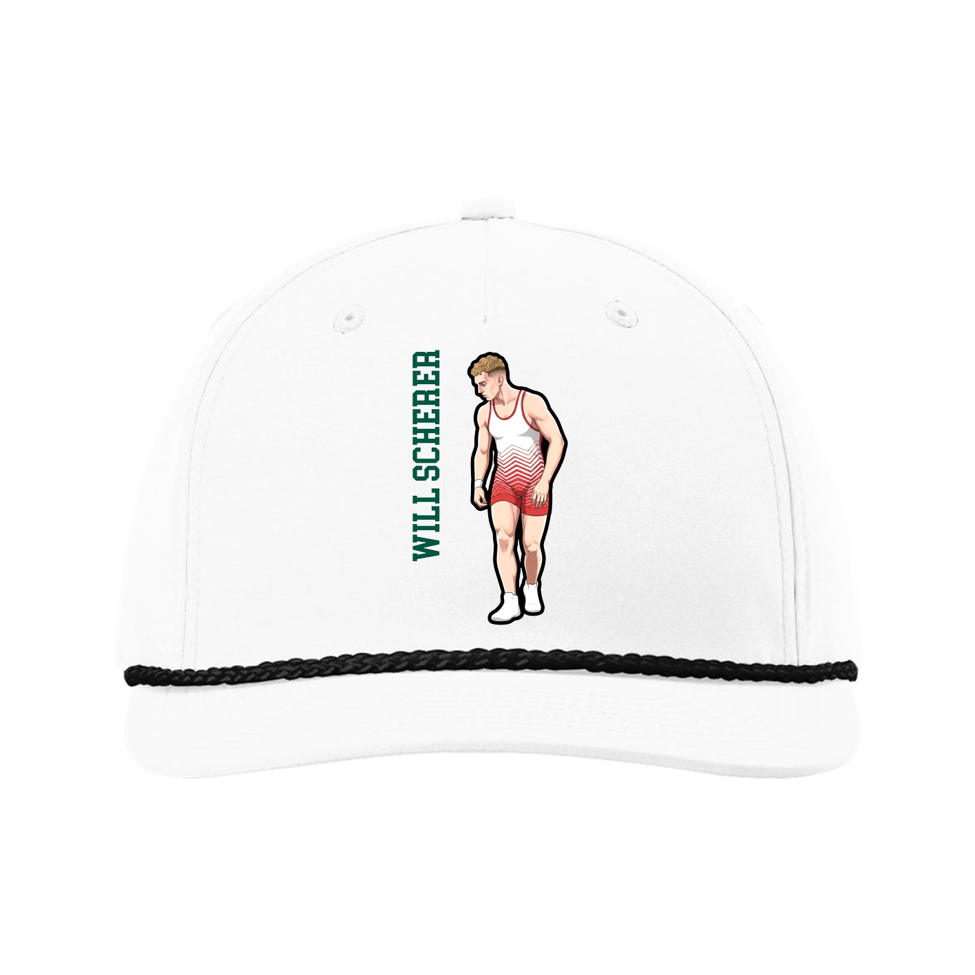 Five-Panel Classic Rope Cap — Name Vertical in White