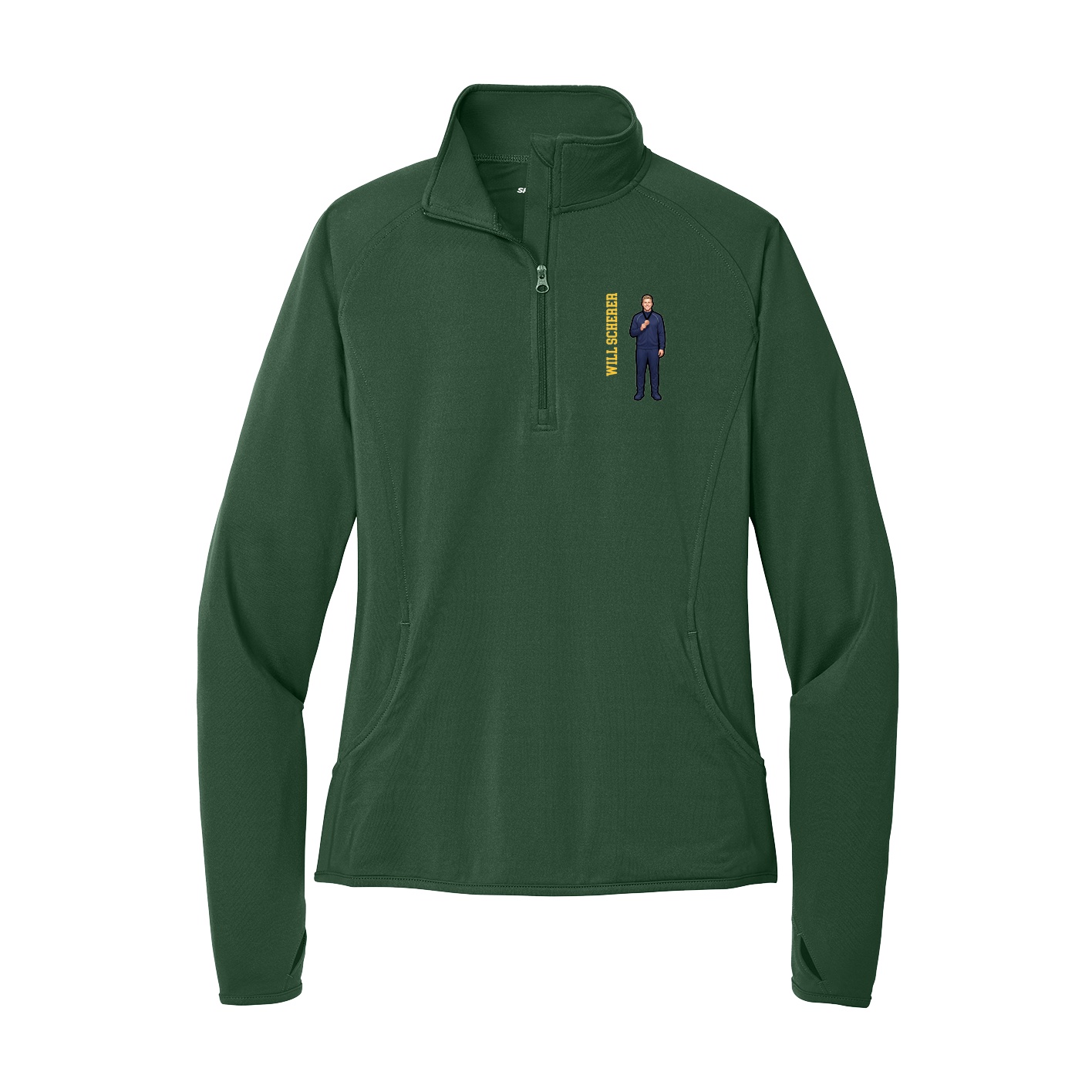 Women's Q-Zip Pullover — Name Vertical in Green