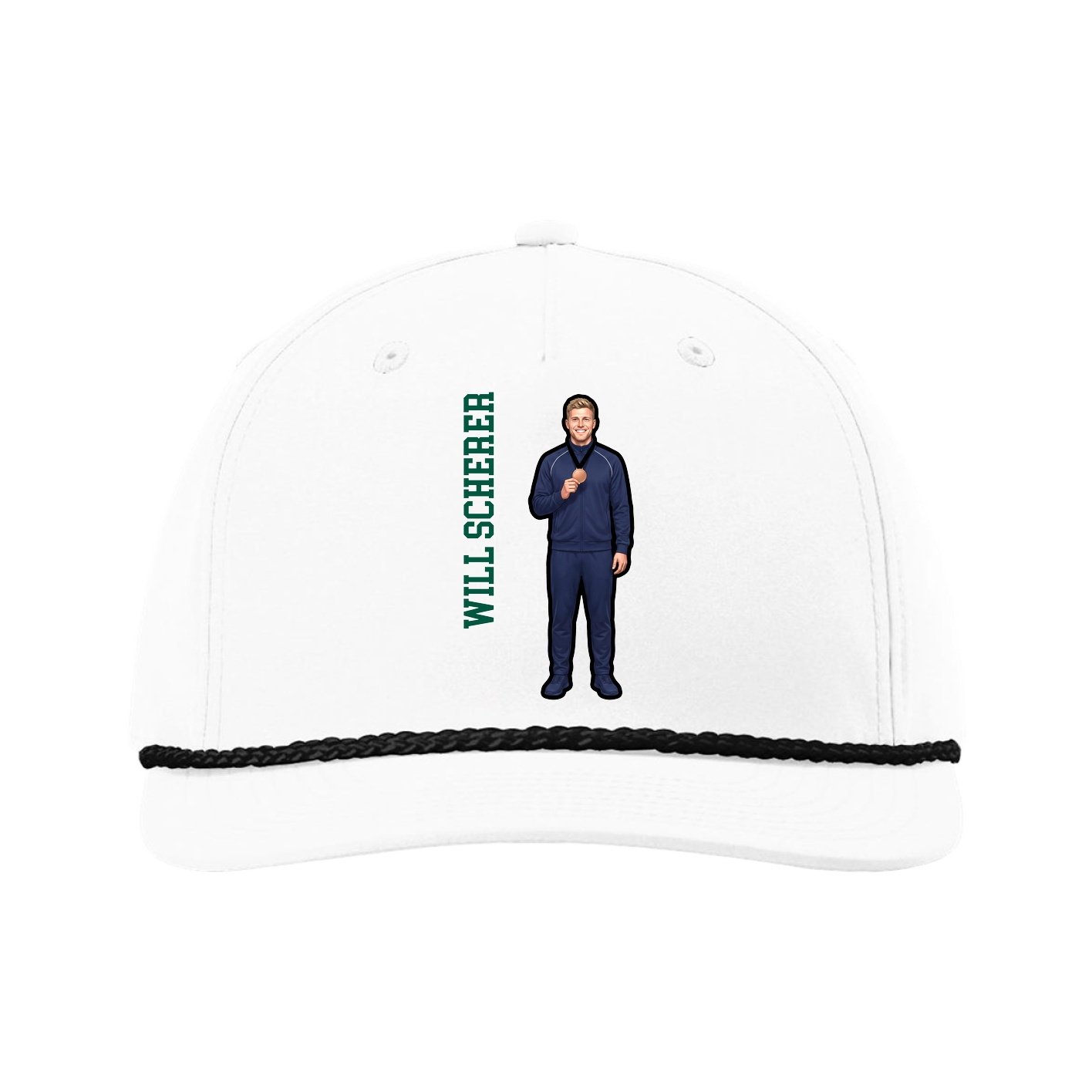 Five-Panel Classic Rope Cap — Name Vertical in White