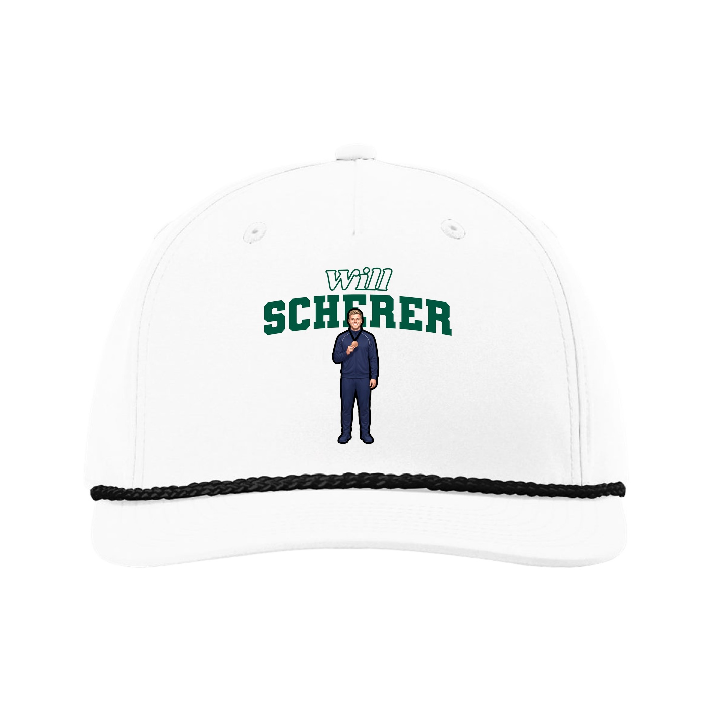 Five-Panel Classic Rope Cap — Name Arch in White