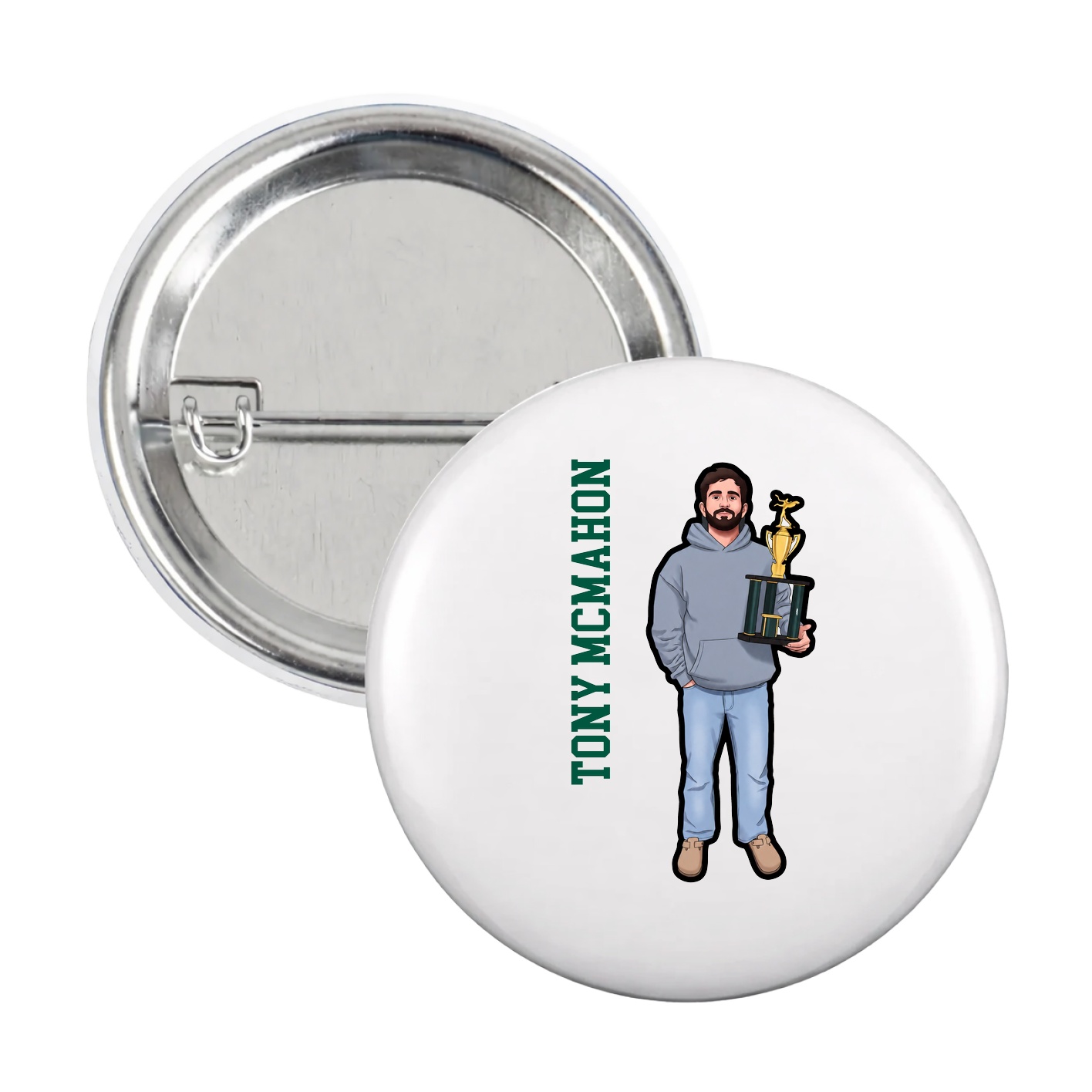 Game Day Button — Name Vertical in White