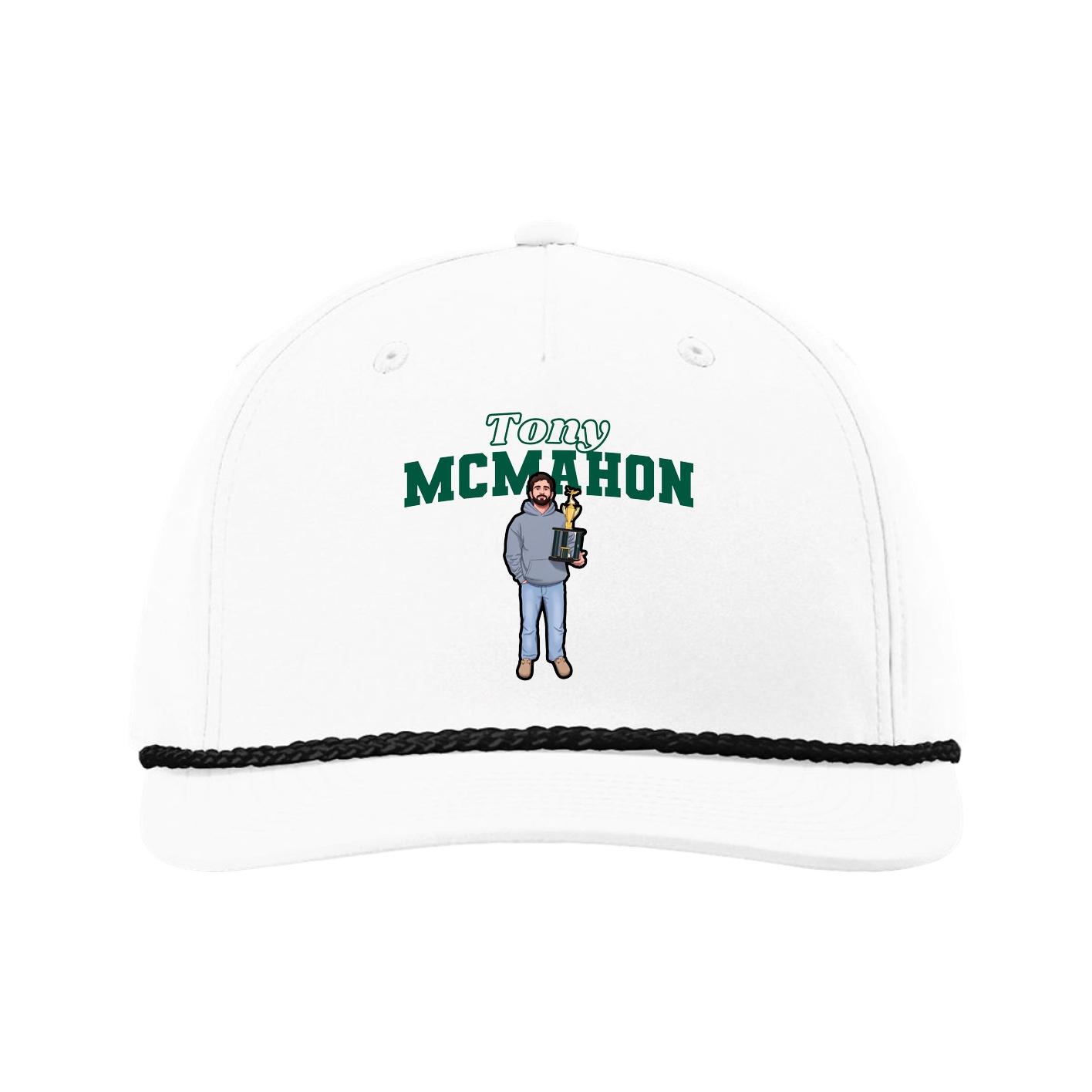 Five-Panel Classic Rope Cap — Name Arch in White