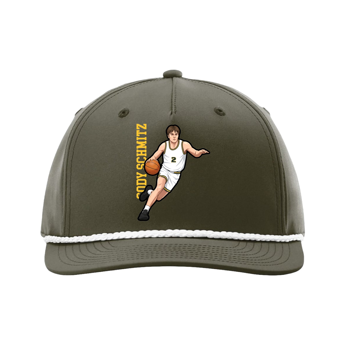 Five-Panel Classic Rope Cap — Name Vertical in Green