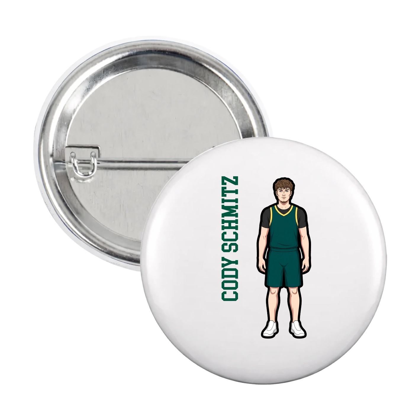 Game Day Button — Name Vertical in White