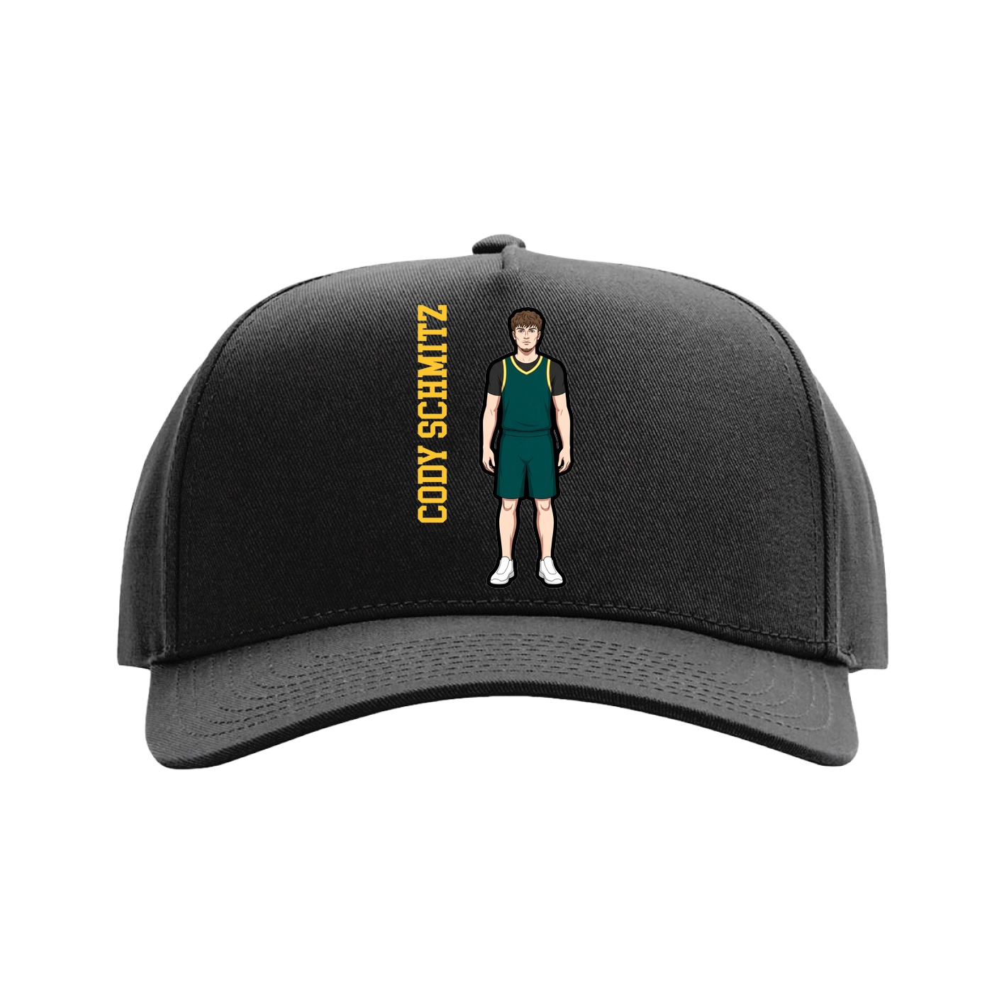 Full Fabric Five-Panel Champ Cap — Name Vertical in Black