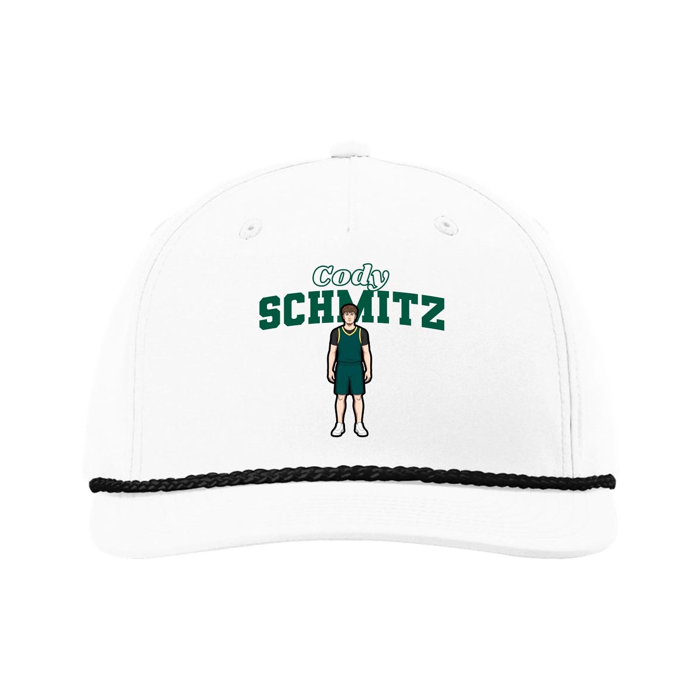 Five-Panel Classic Rope Cap — Name Arch in White