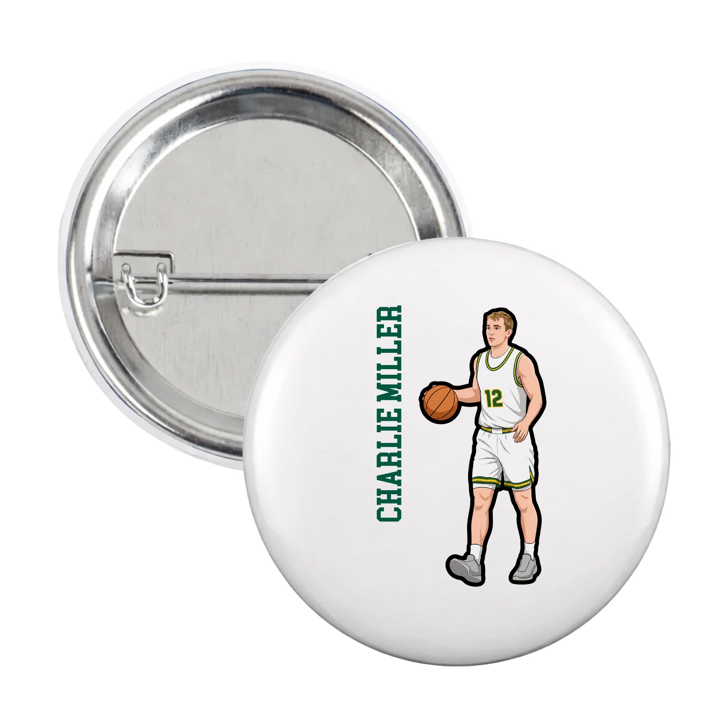 Game Day Button — Name Vertical in White