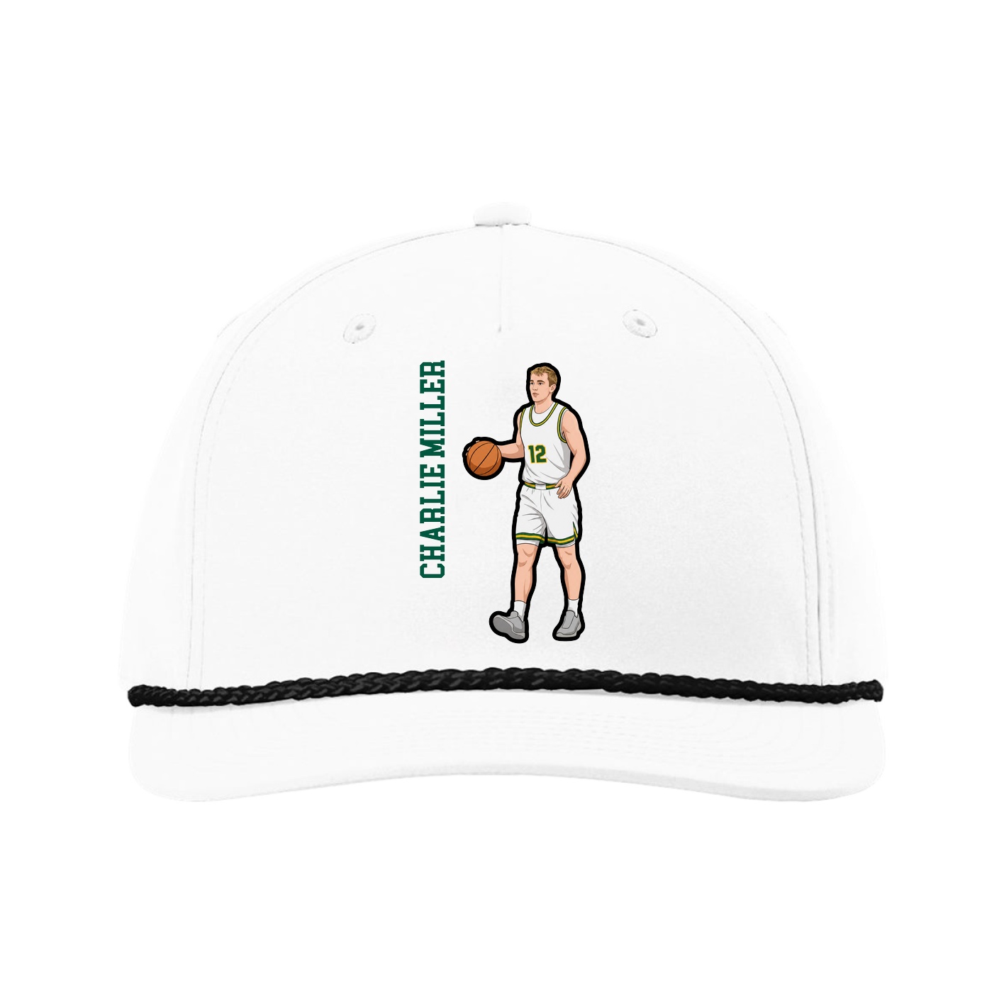 Five-Panel Classic Rope Cap — Name Vertical in White